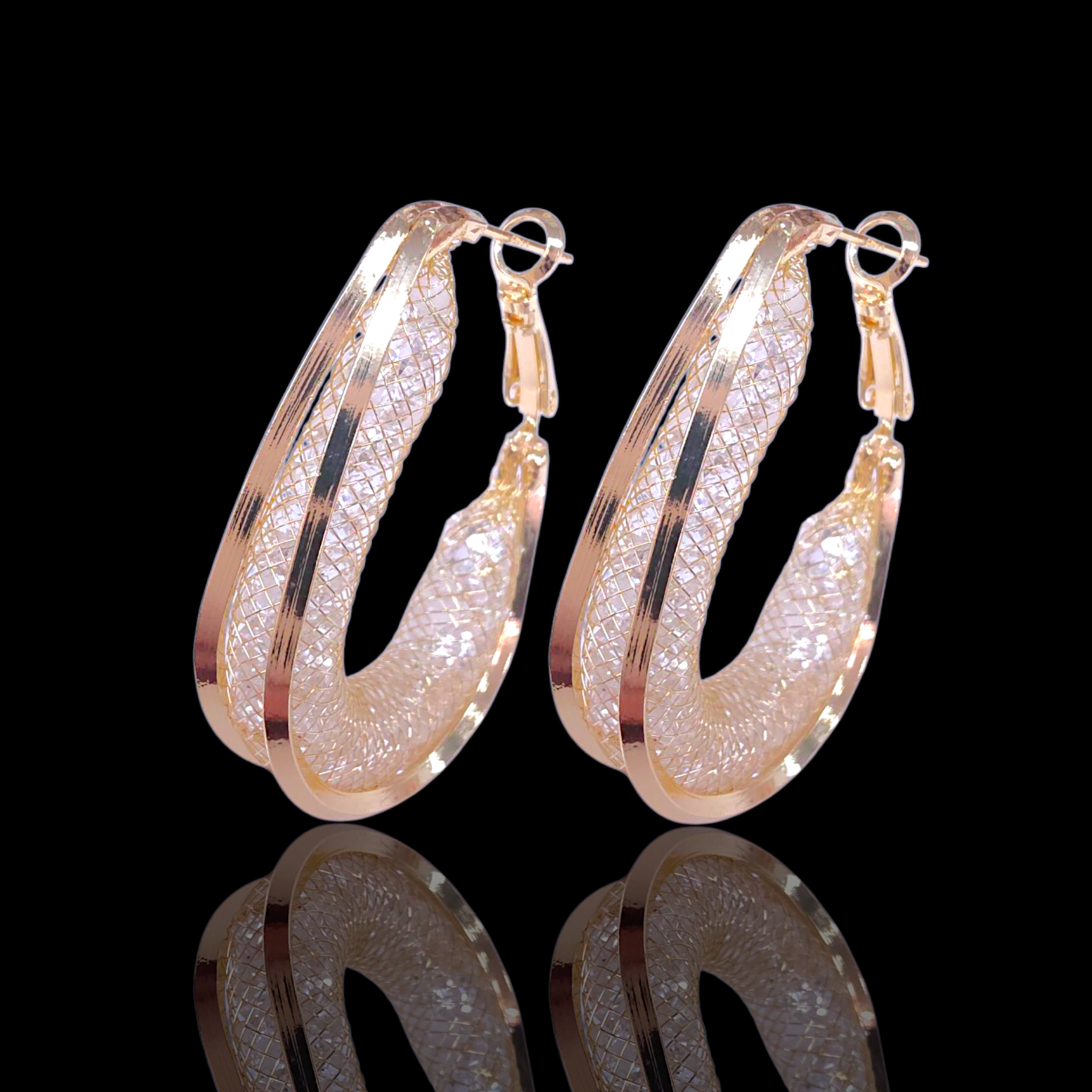 Gold Filled Oro Laminado Italiano Lux Netted Zirconia Earrings