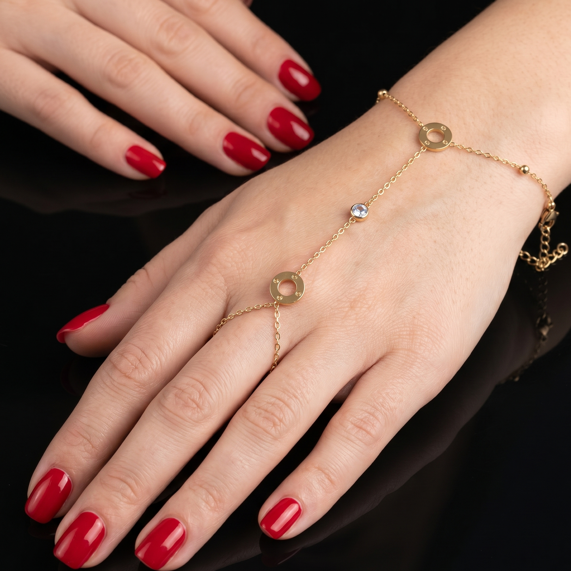 Gold Filled Oro Laminado Karma Circle Hand Chain Bracelet