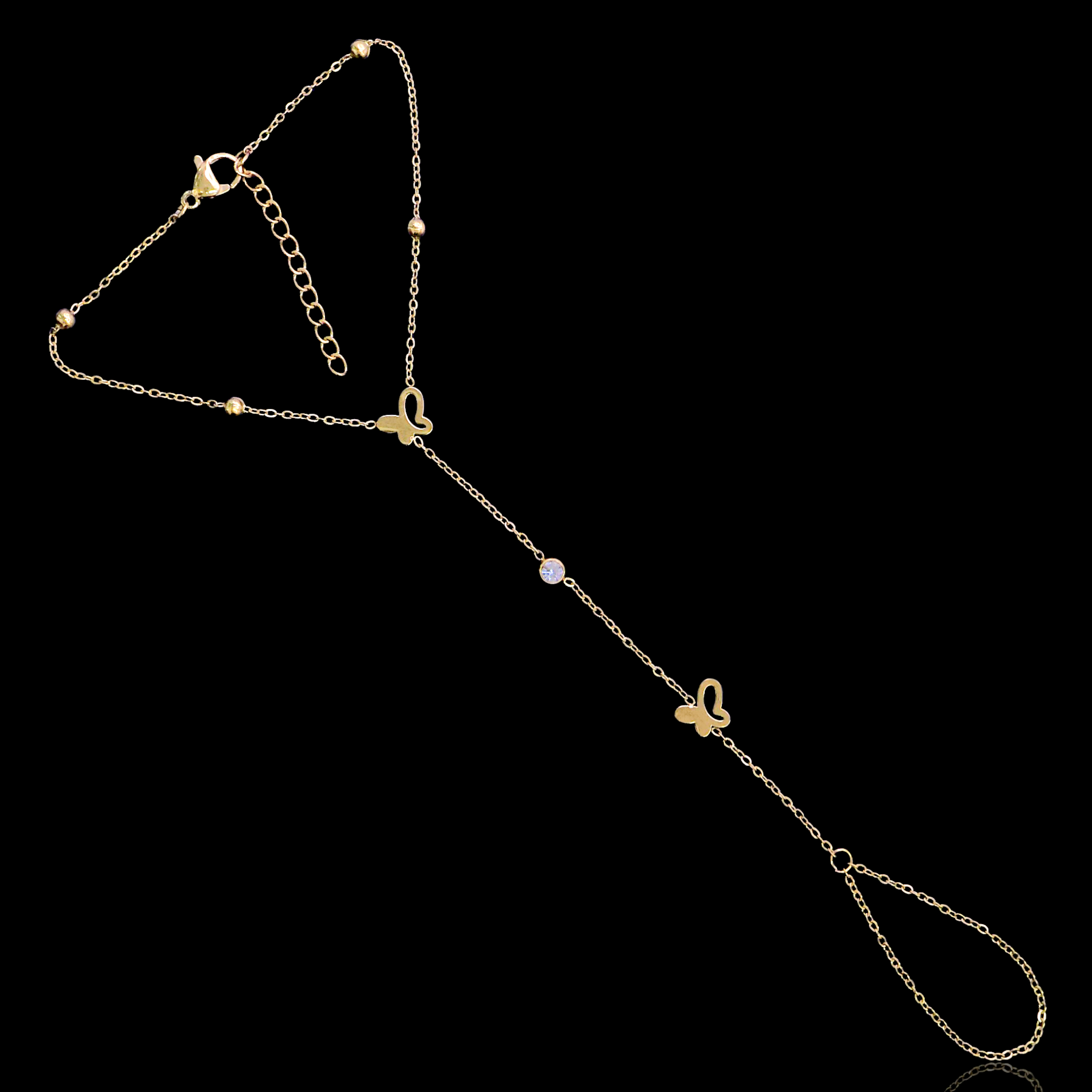 Gold Filled Oro Laminado Love Butterfly Hand Chain Bracelet