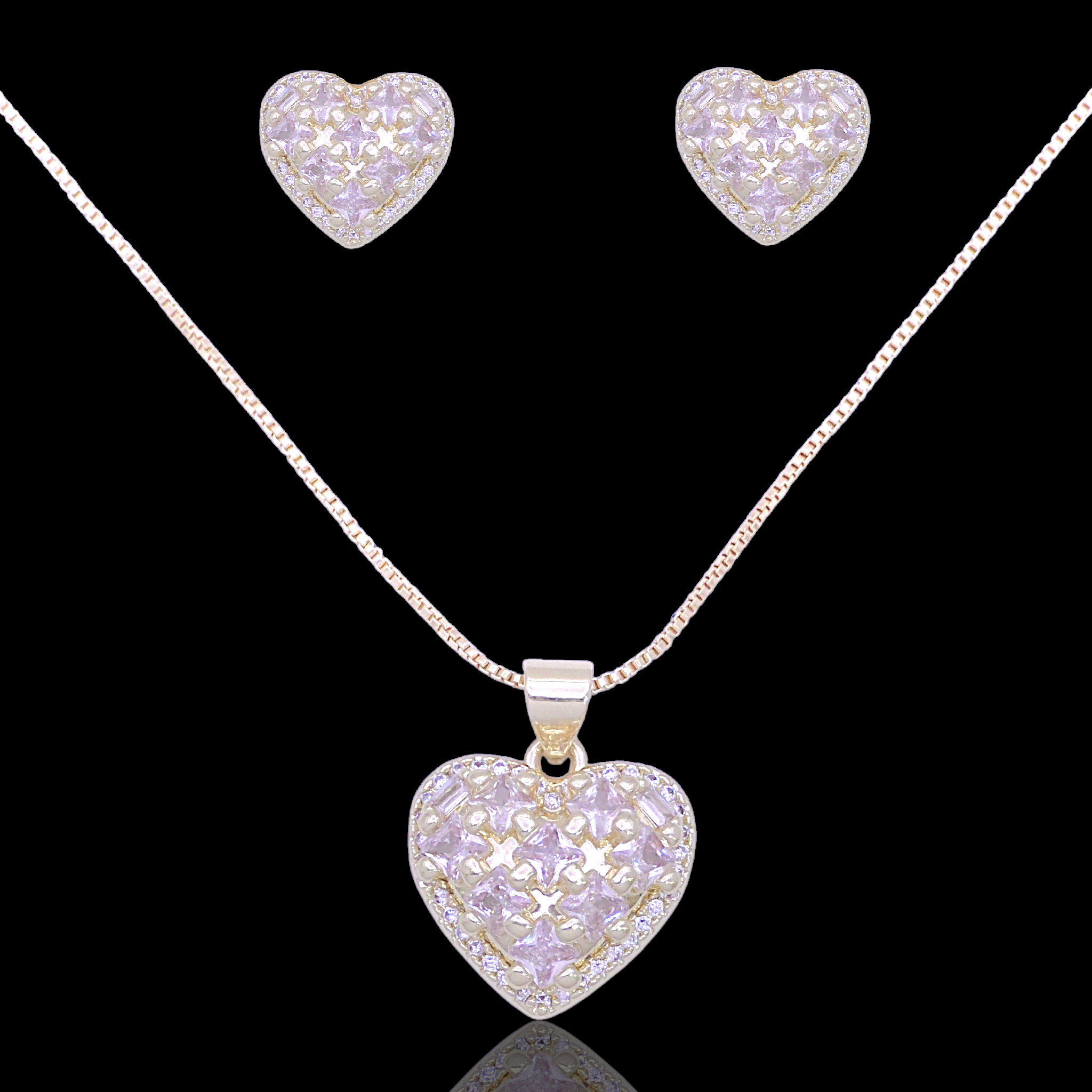 Gold Filled Oro Laminado Lovely Princess Cut Zirconia Set