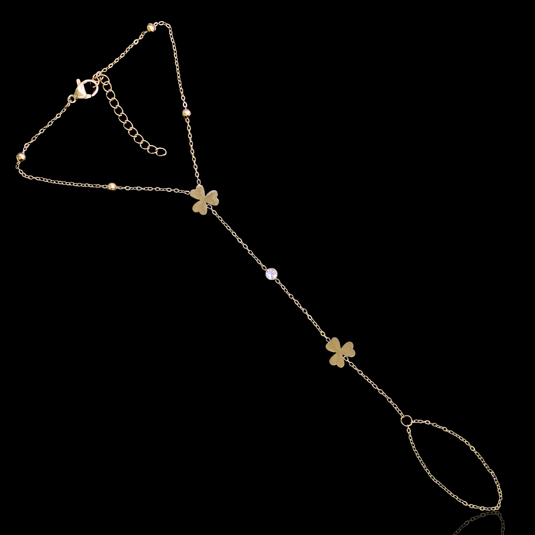 Gold Filled Oro Laminado Lucky Clover Hand Chain Bracelet