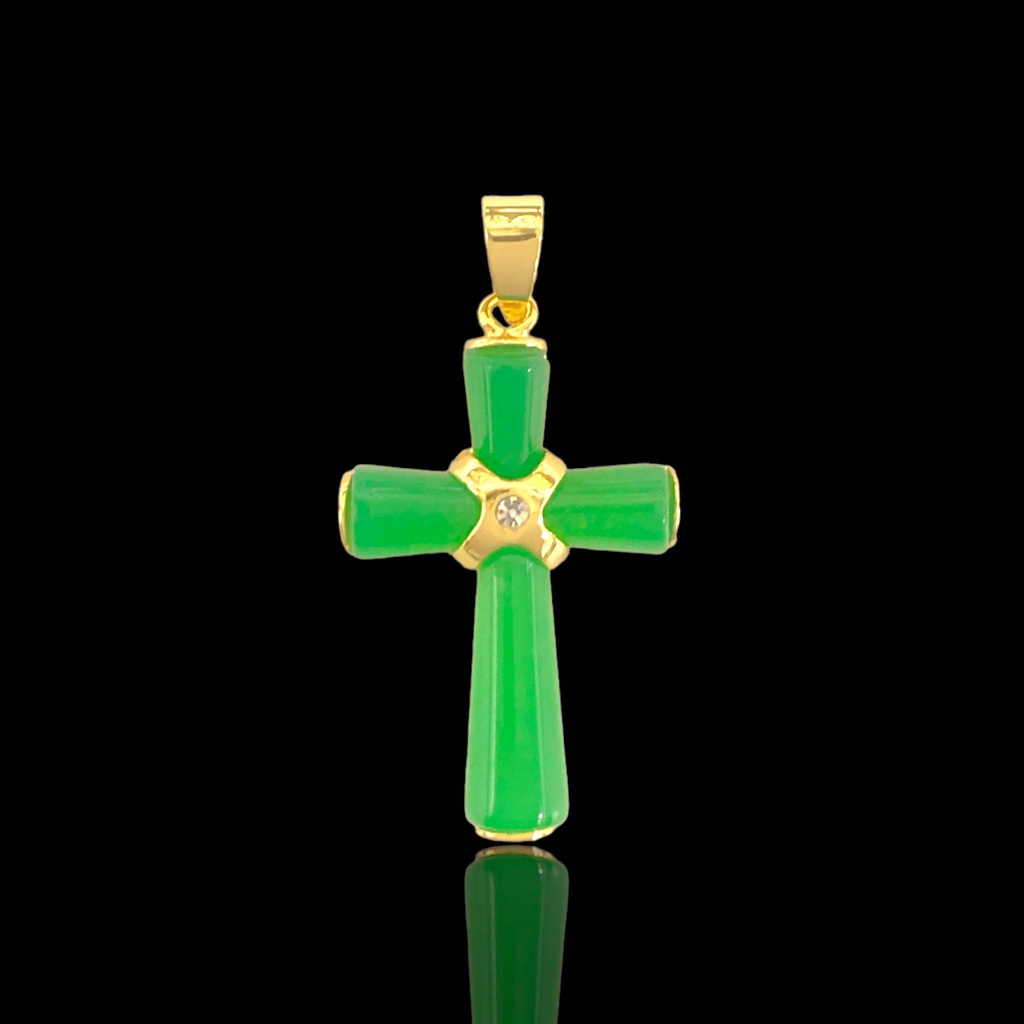 Gold Filled Oro Laminado Lucky Jade Cross Pendant Charm