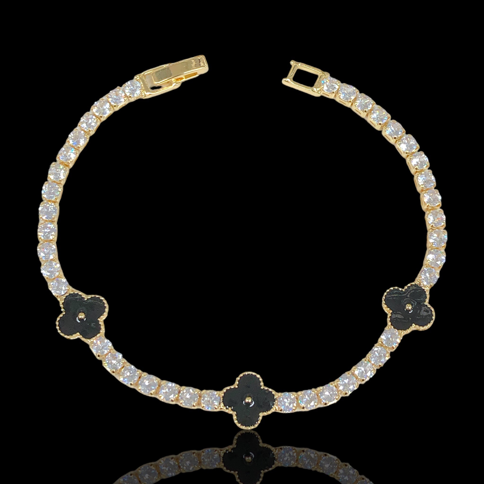 Gold Filled Oro Laminado Lucky Wild Clover CZ Bracelet