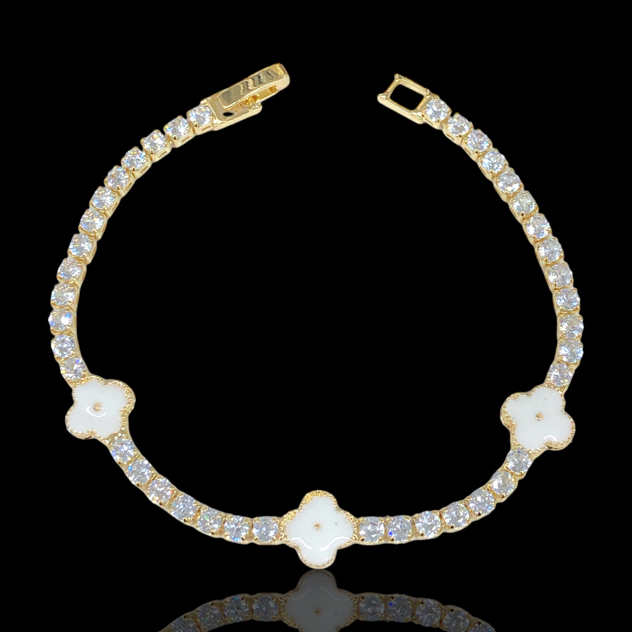 Gold Filled Oro Laminado Lucky Wild Clover CZ Bracelet