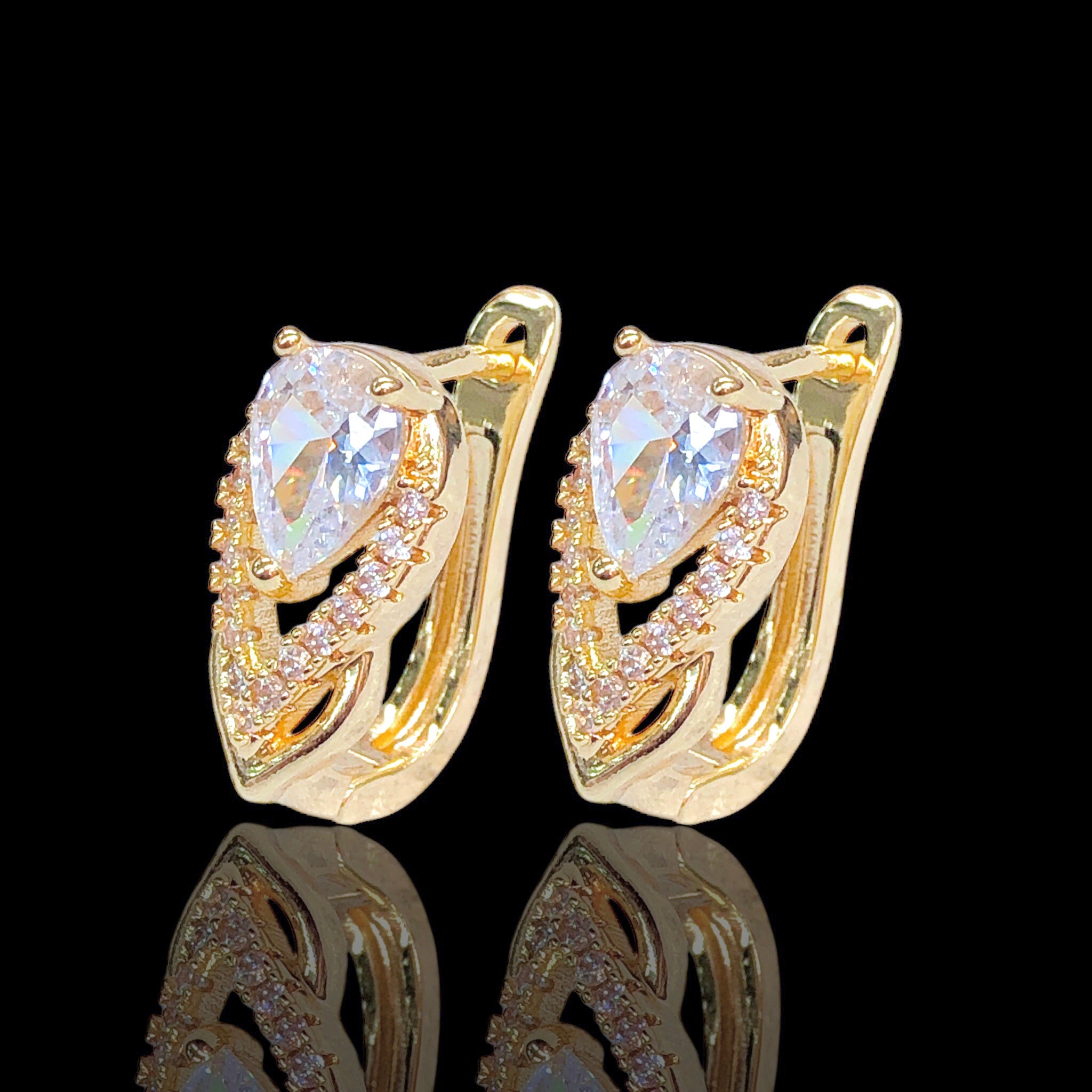 Gold Filled Oro Laminado Lunar Petals Zirconia Earrings