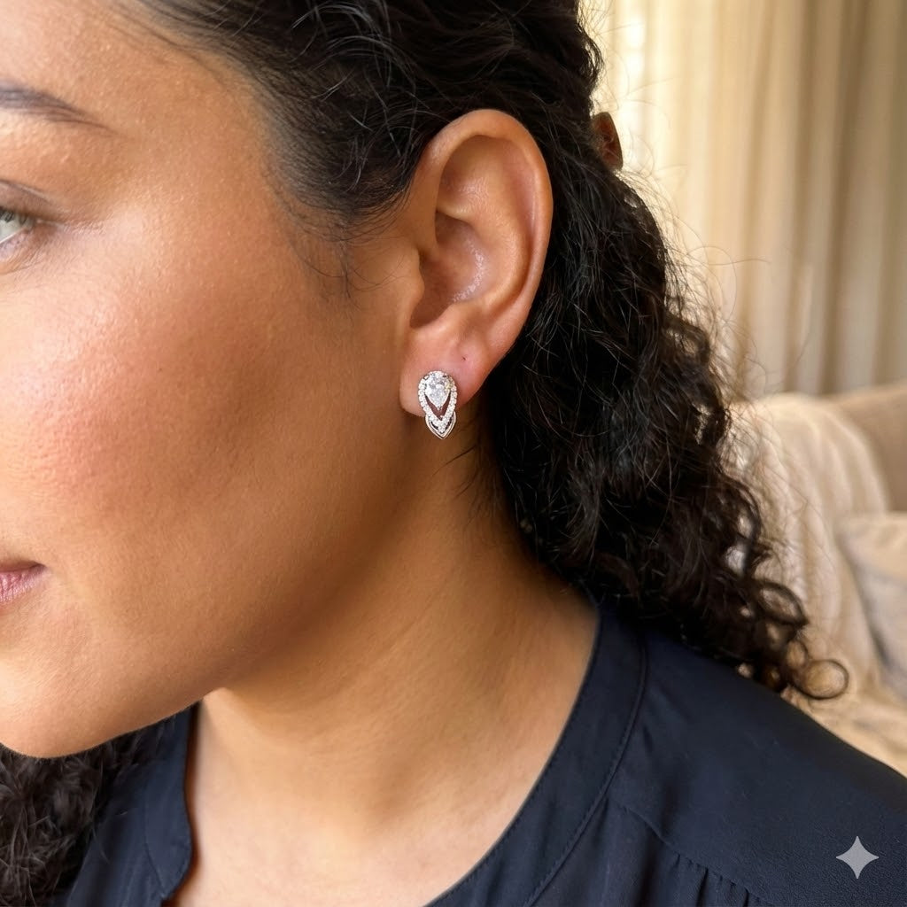 Gold Filled Oro Laminado Lunar Petals Zirconia Earrings