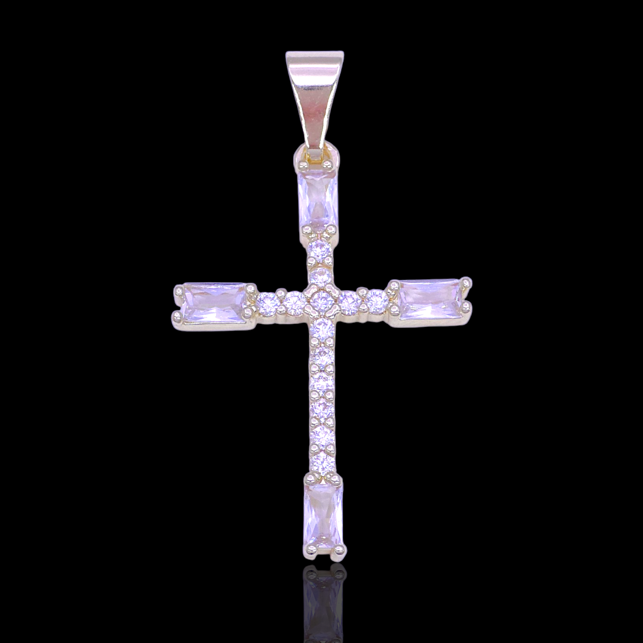 Gold Filled Oro Laminado Milan Baguette Cross CZ Pendant