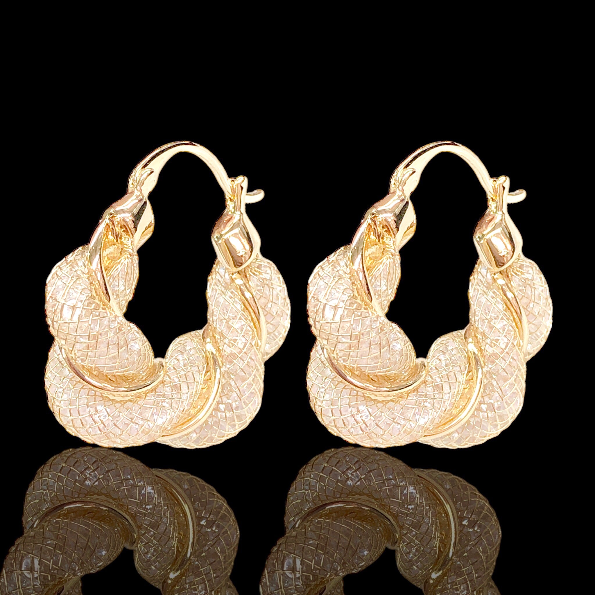 Gold Filled Oro Laminado Milano Spiral Netted Zirconia Earrings