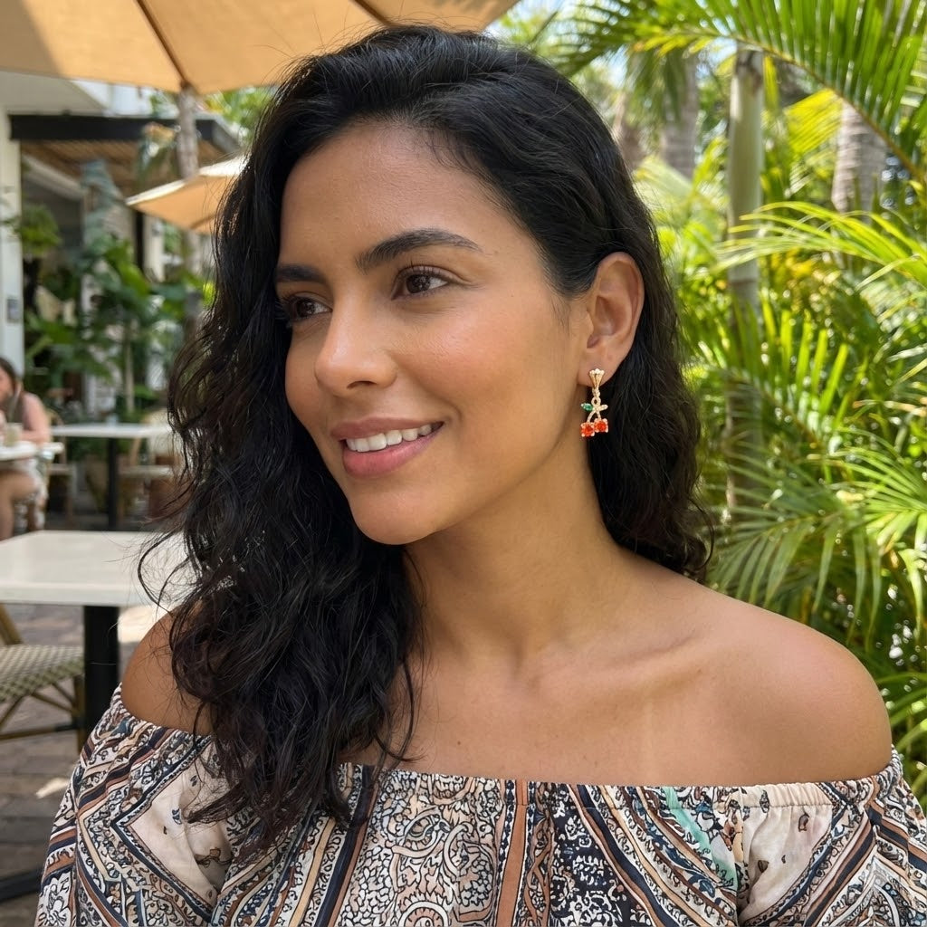 Gold Filled Oro Laminado Mimosa Cherry Dangle Earrings