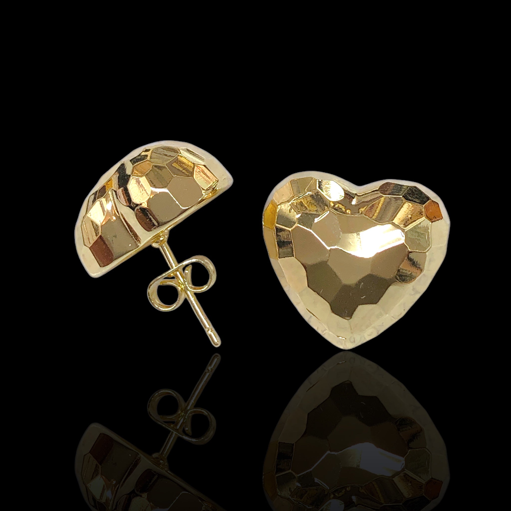 Gold Filled Oro Laminado Mirror Heart Stud Earrings