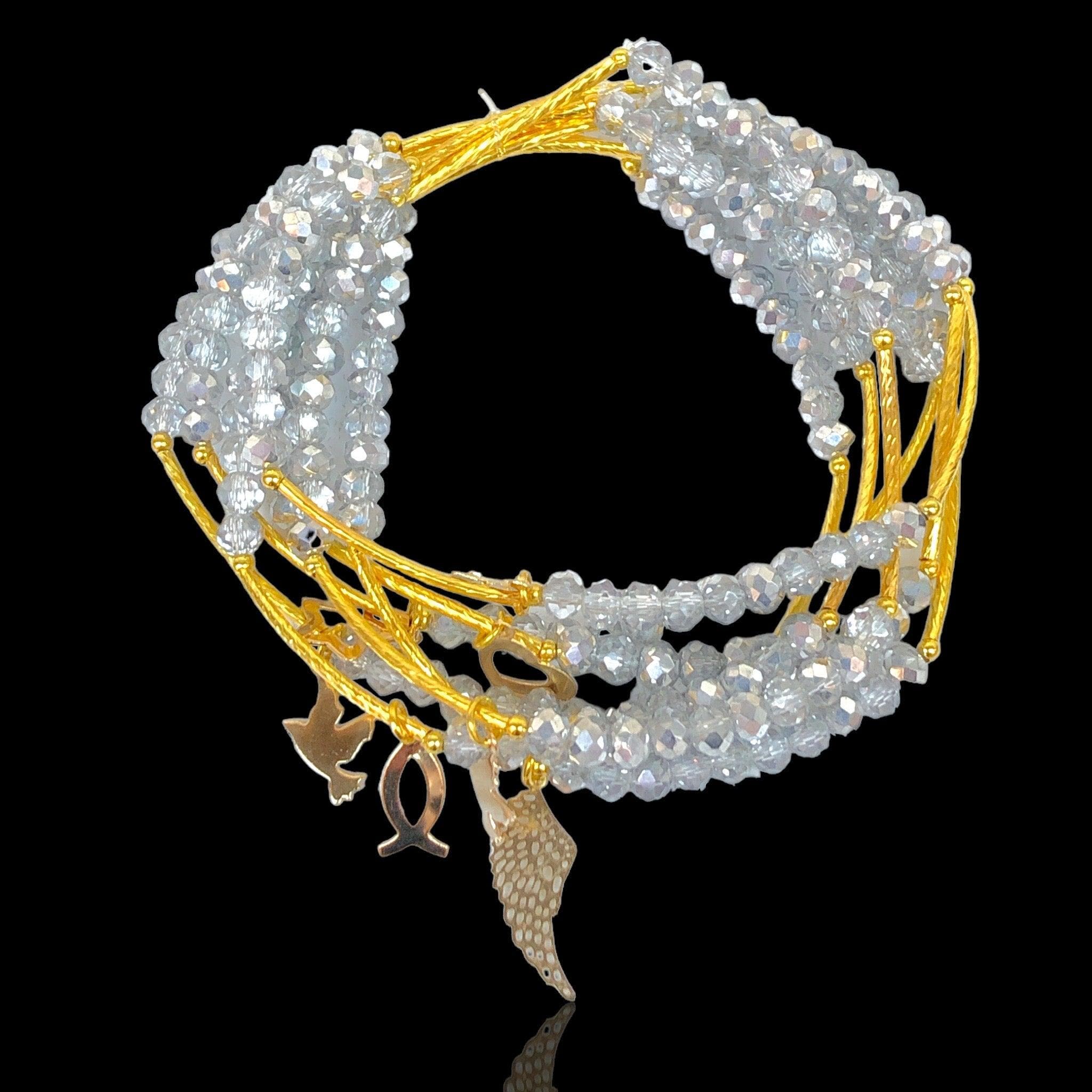 Gold Filled Oro Laminado Mixed Charm Crystal Bracelet (SET OF 7)