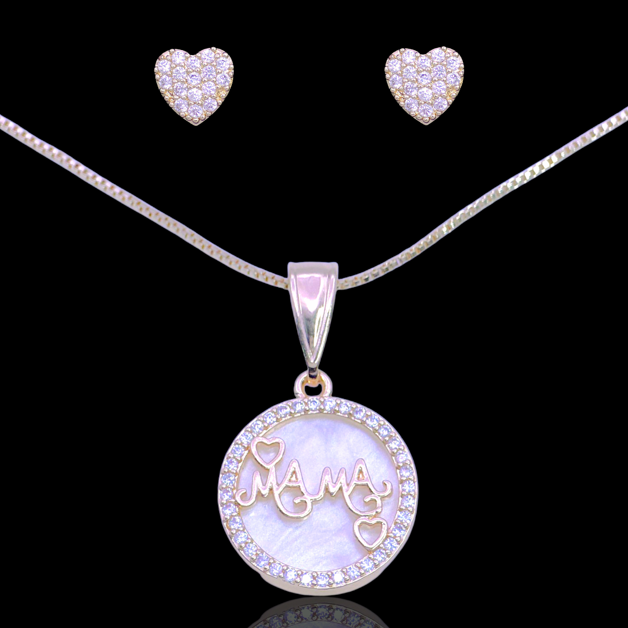 Gold Filled Oro Laminado Mother Pearl Mama Zirconia Set