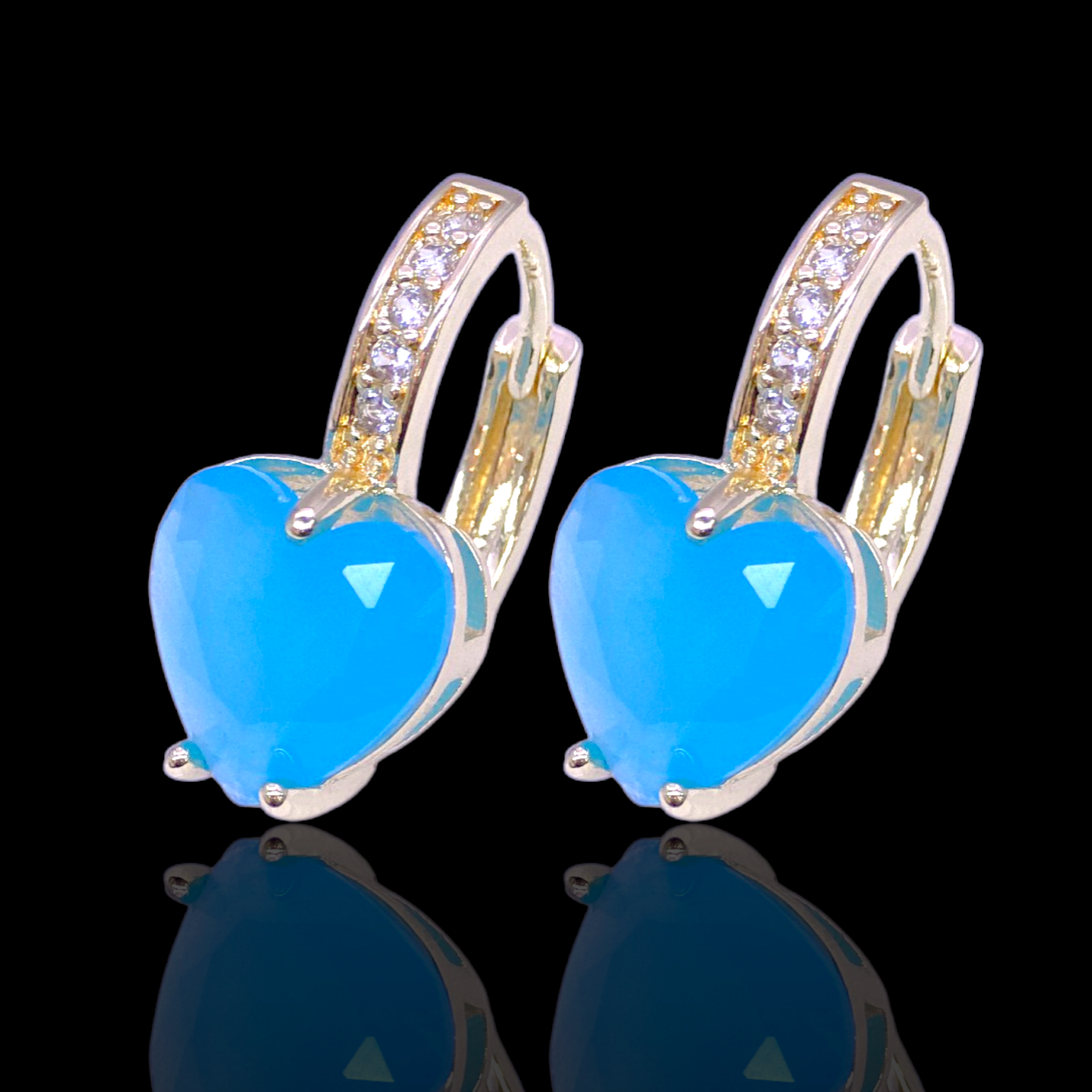 Gold Filled Oro Laminado Oceanic Heart Zirconia Earrings