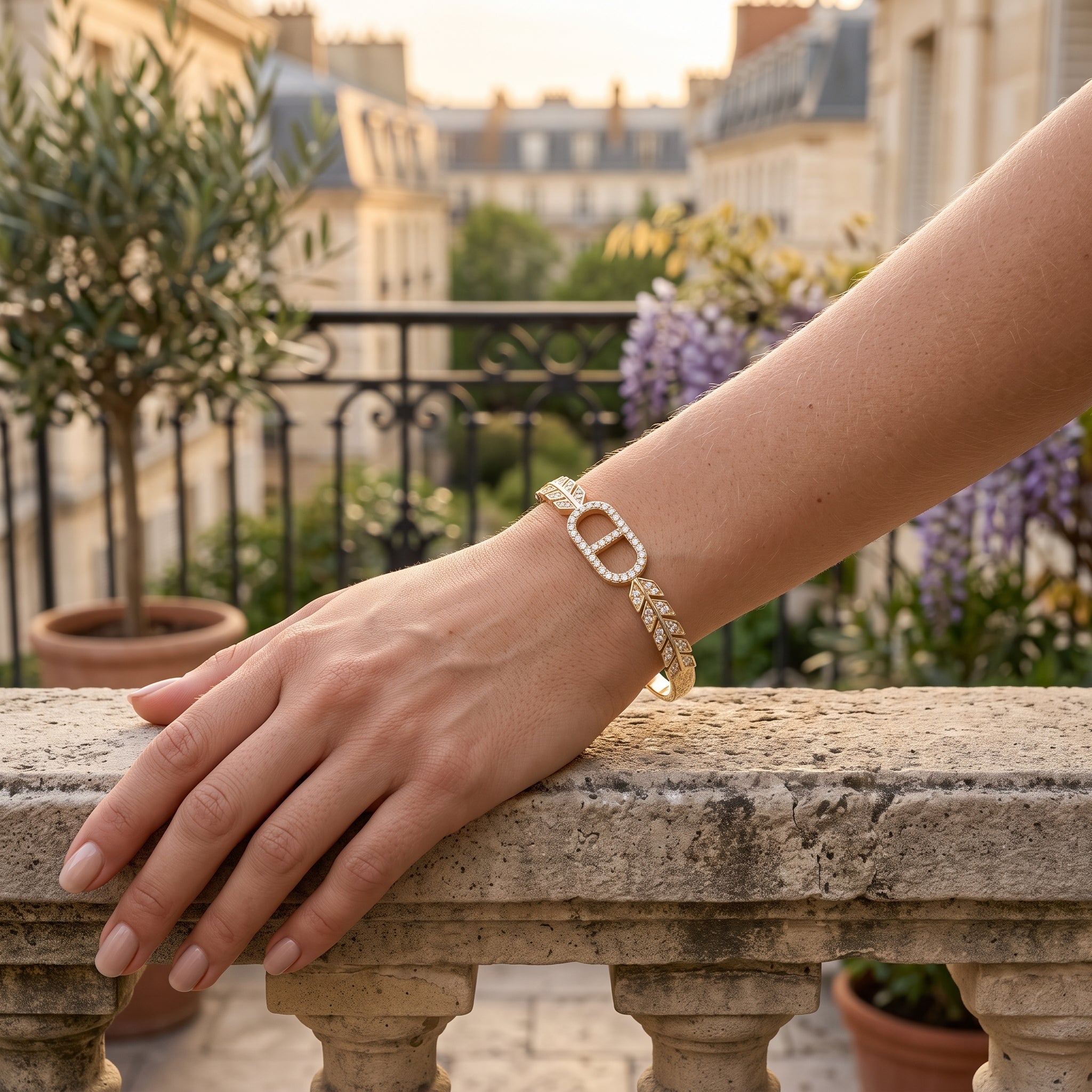 Gold Filled Oro Laminado Olympic Wreath Crown CZ Bangle