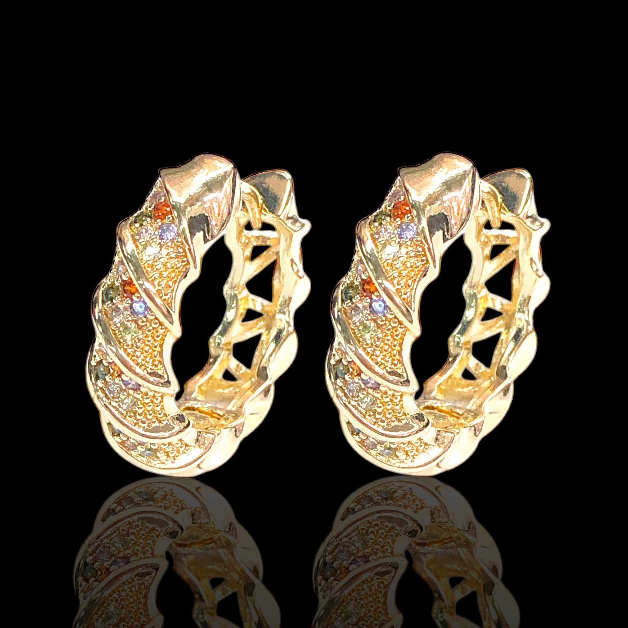 Gold Filled Oro Laminado Oriental Fancy Spiral Hoop