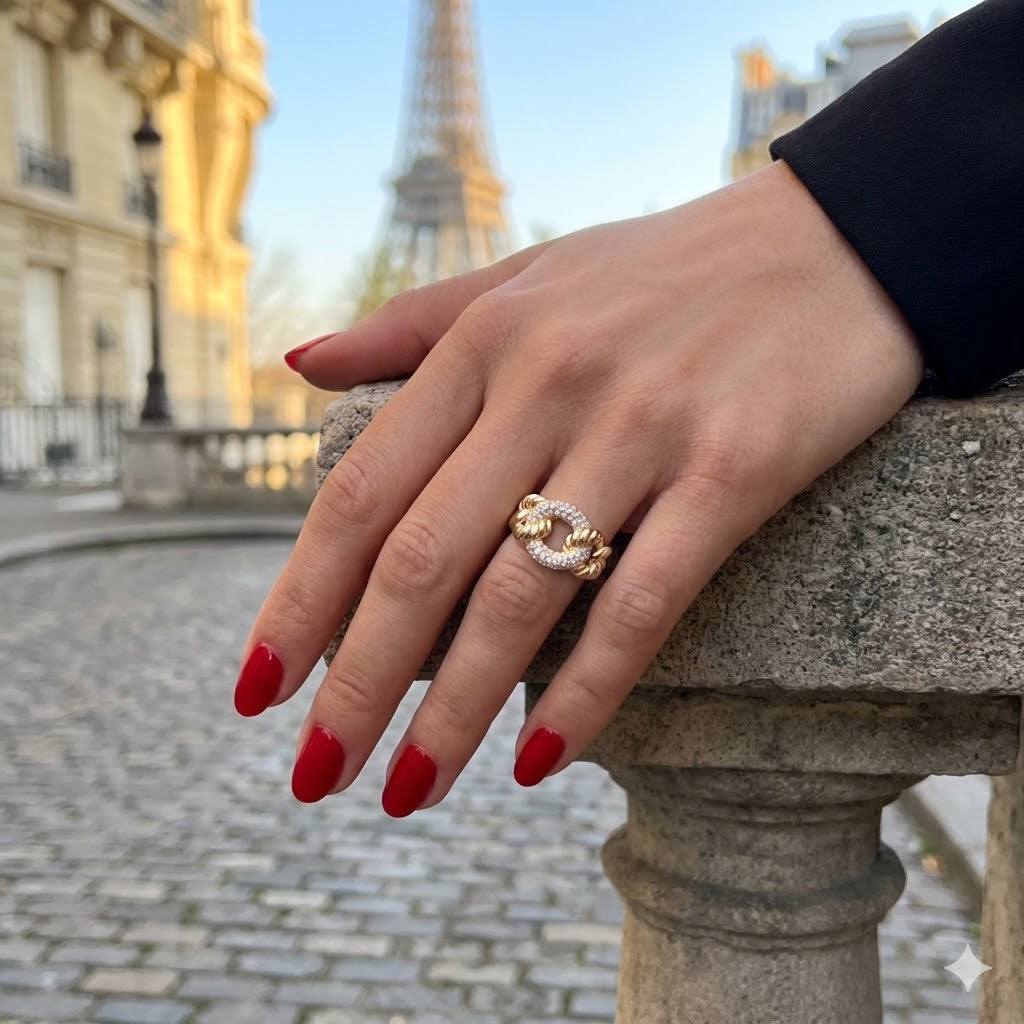 Gold Filled Oro Laminado Paris Gilded Knot Zirconia Ring