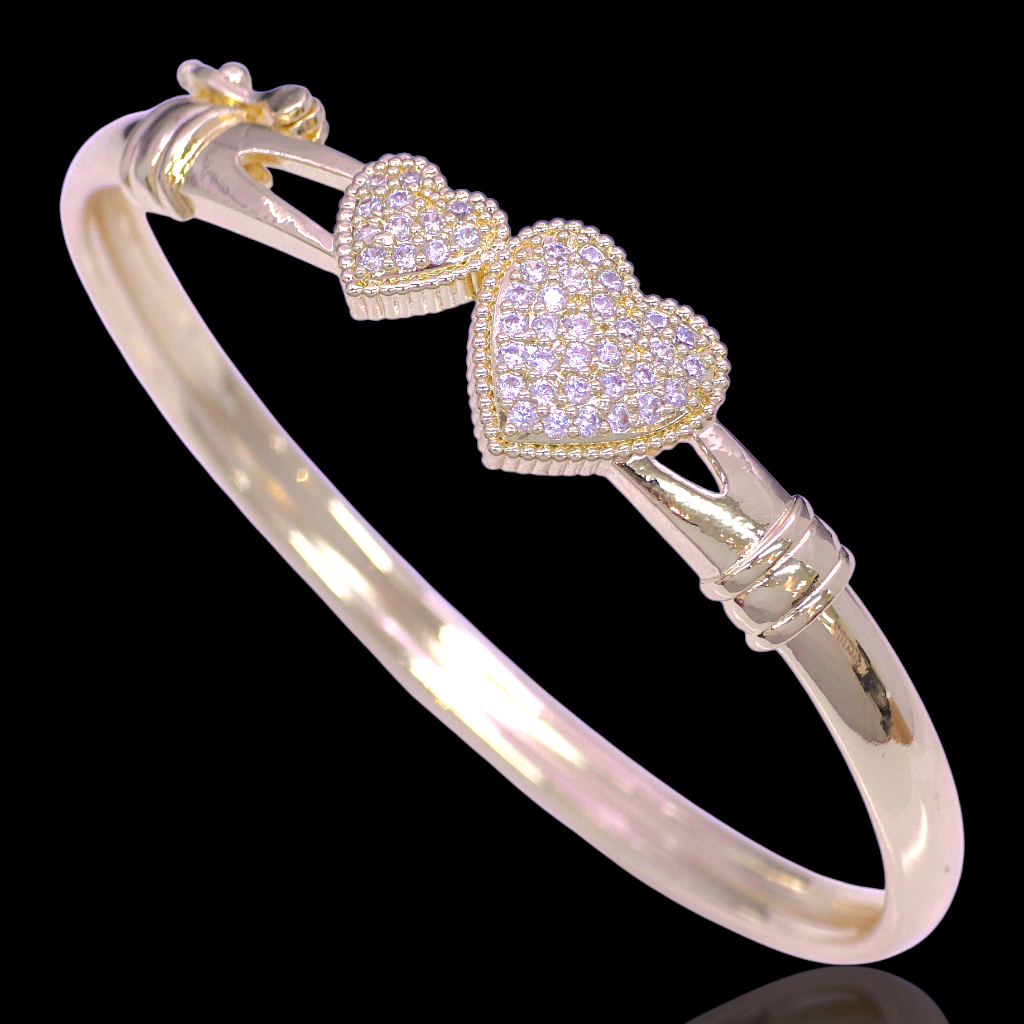 Gold Filled Oro Laminado Paris Twin Heart Zirconia Bangle