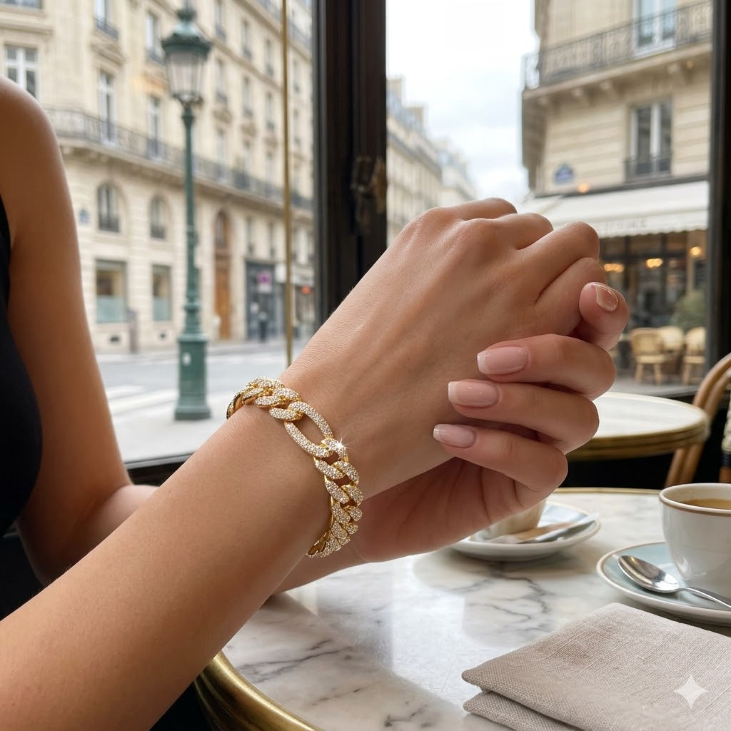 Gold Filled Oro Laminado Parisian CZ Figaro Link Bracelet