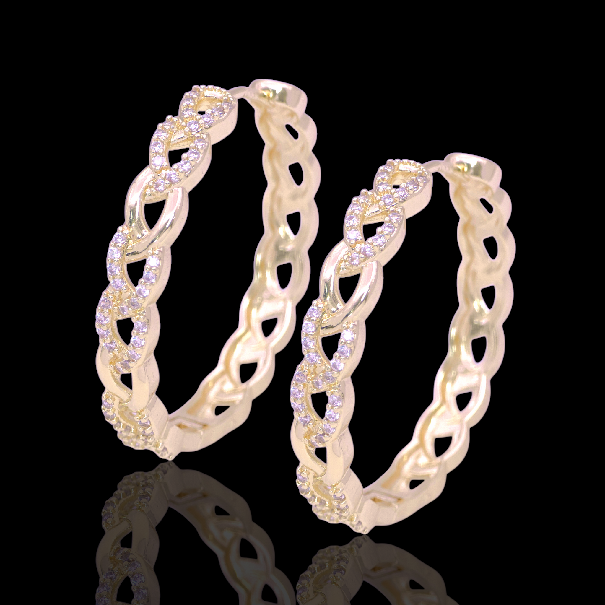 Gold Filled Oro Laminado Petite Cuban Link CZ Hoop Earrings