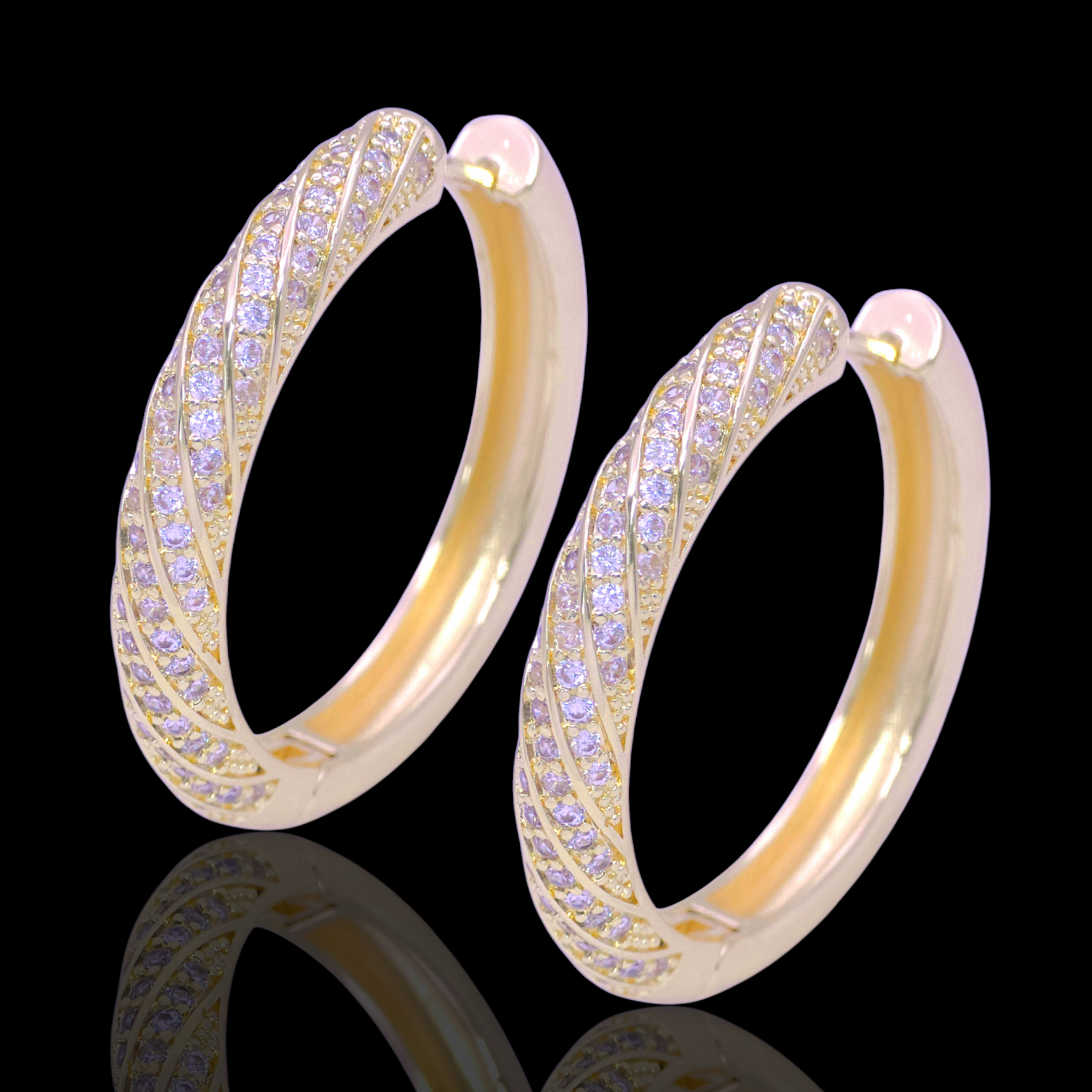 Gold Filled Oro Laminado Picasso Zirconia Hoop Earrings