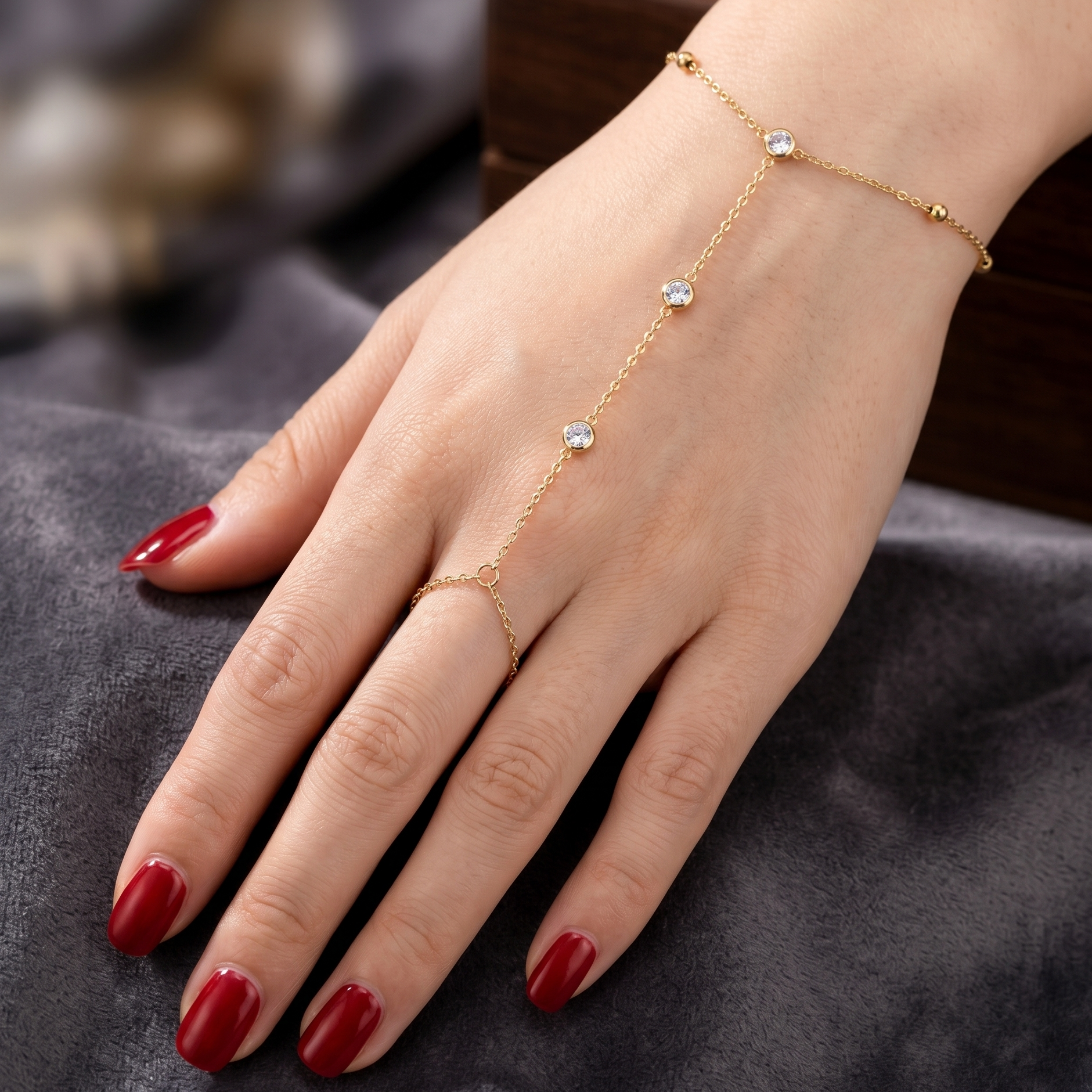 Gold Filled Oro Laminado Princess Gem Hand Chain Bracelet