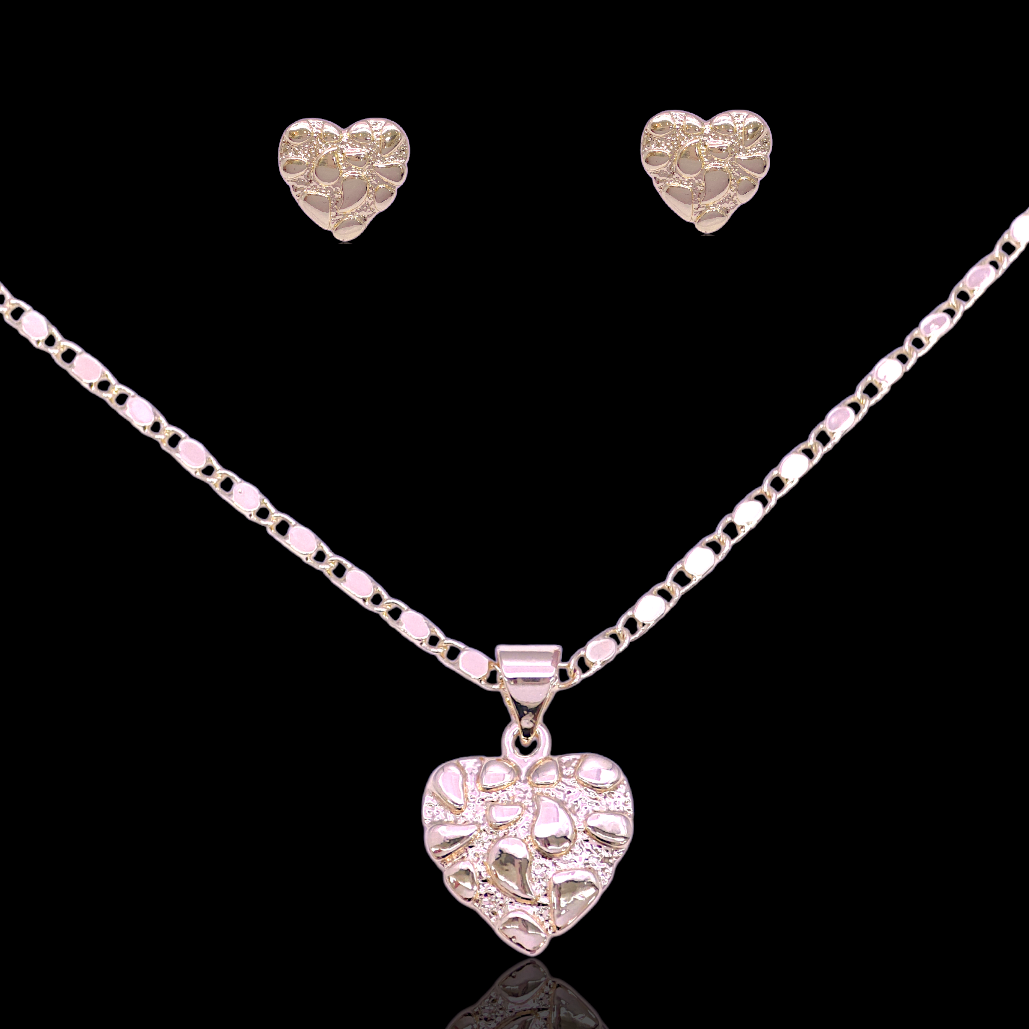 Gold Filled Oro Laminado Princess Nugget Heart Set
