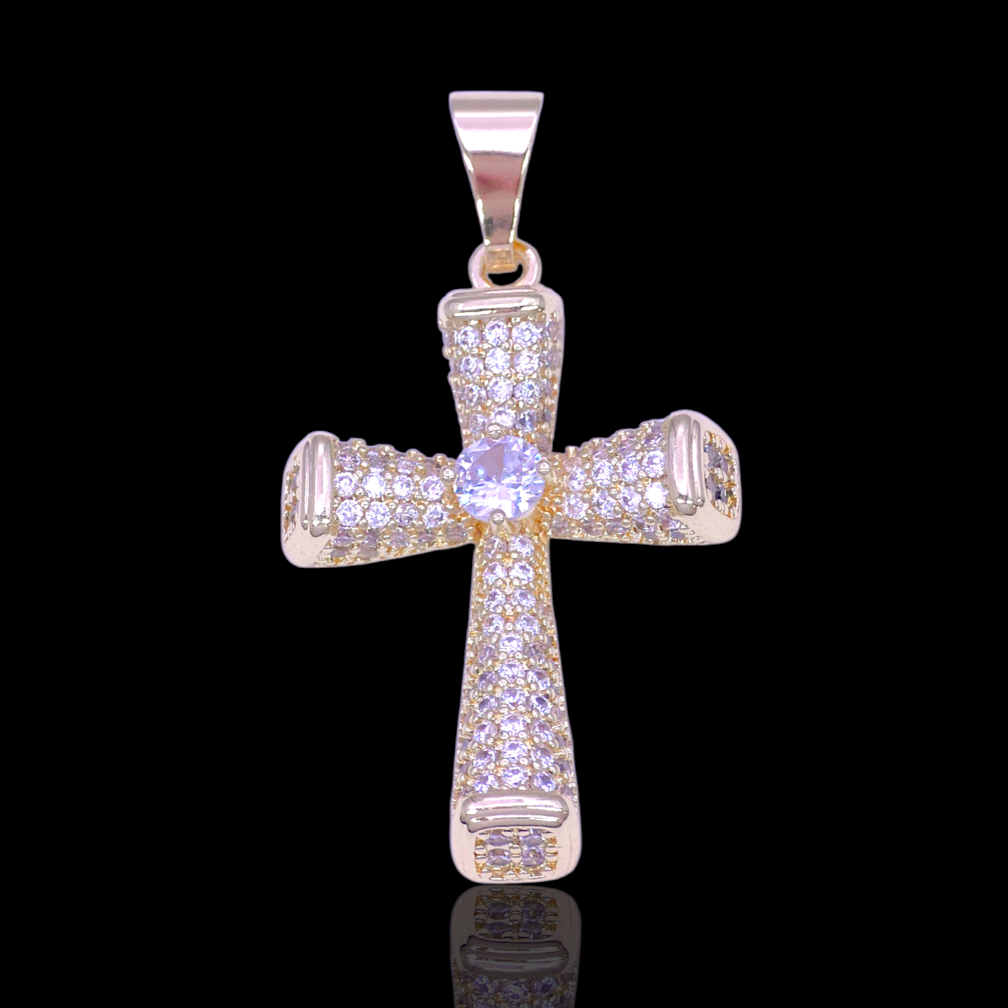 Gold Filled Oro Laminado Radiant Cross Pavé CZ Pendant