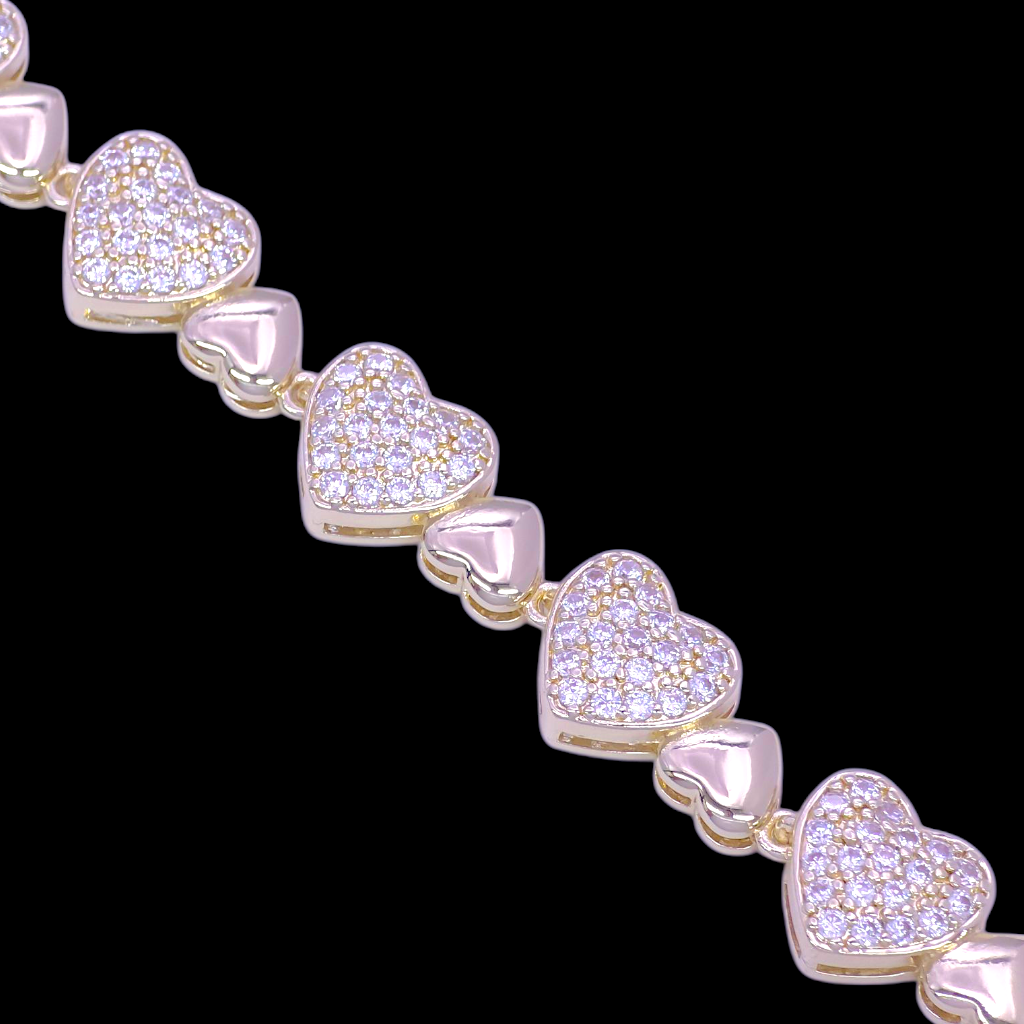 Gold Filled Oro Laminado Renaissance Zirconia Heart Bracelet