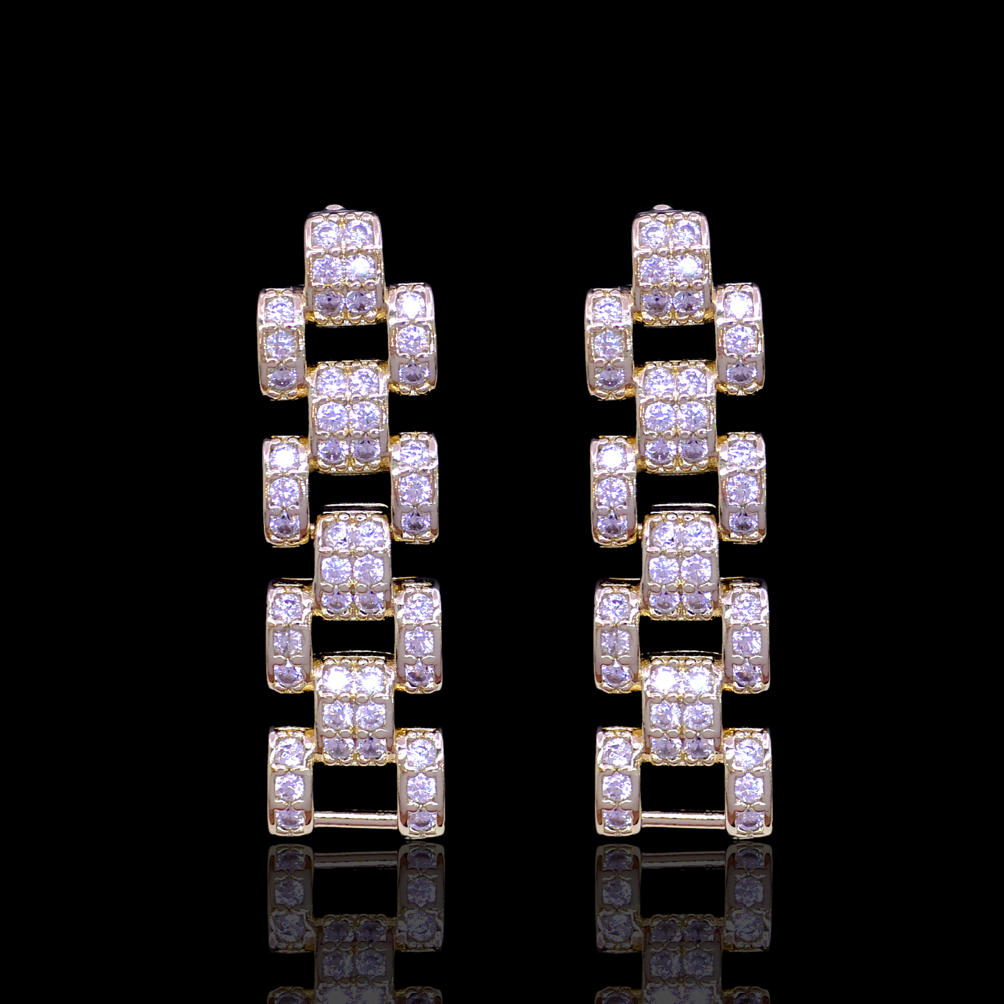 Gold Filled Oro Laminado Rolx Chain Zirconia Stud Earrings