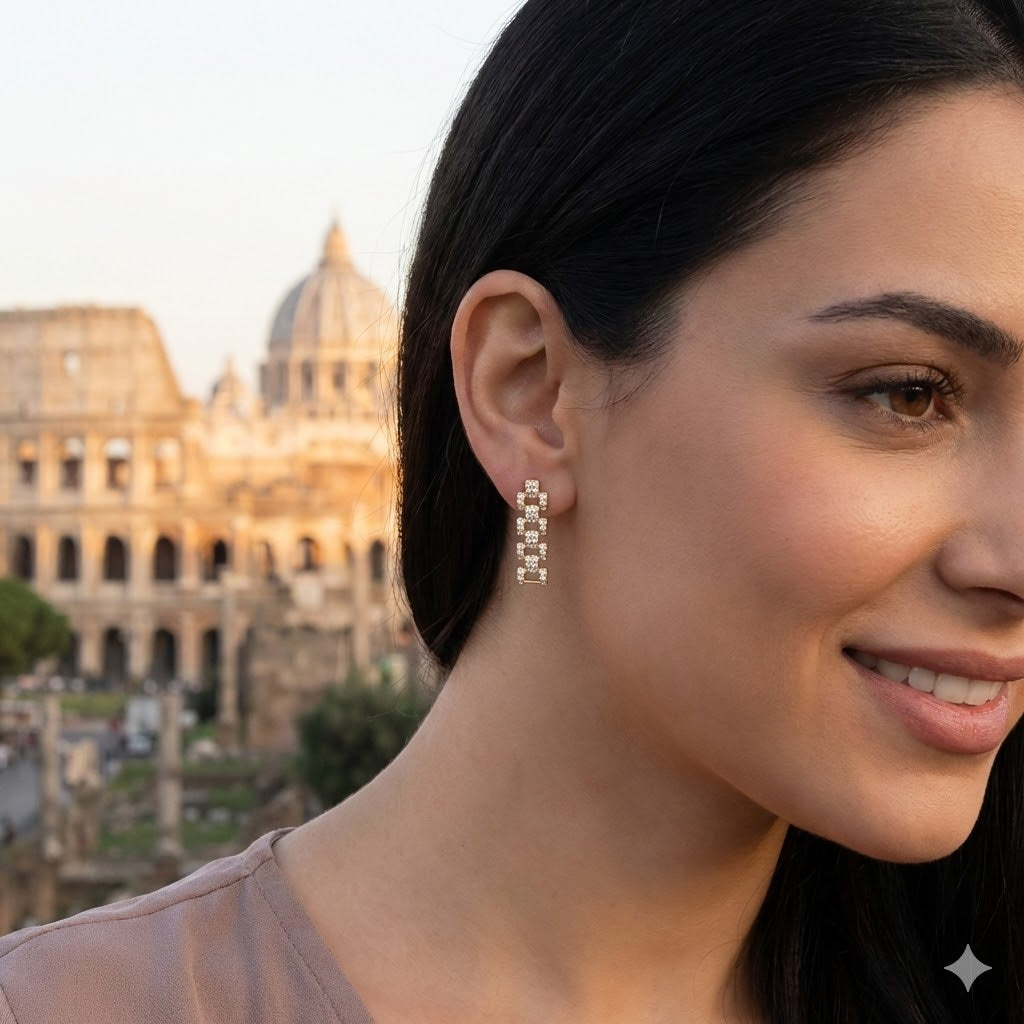 Gold Filled Oro Laminado Rolx Chain Zirconia Stud Earrings