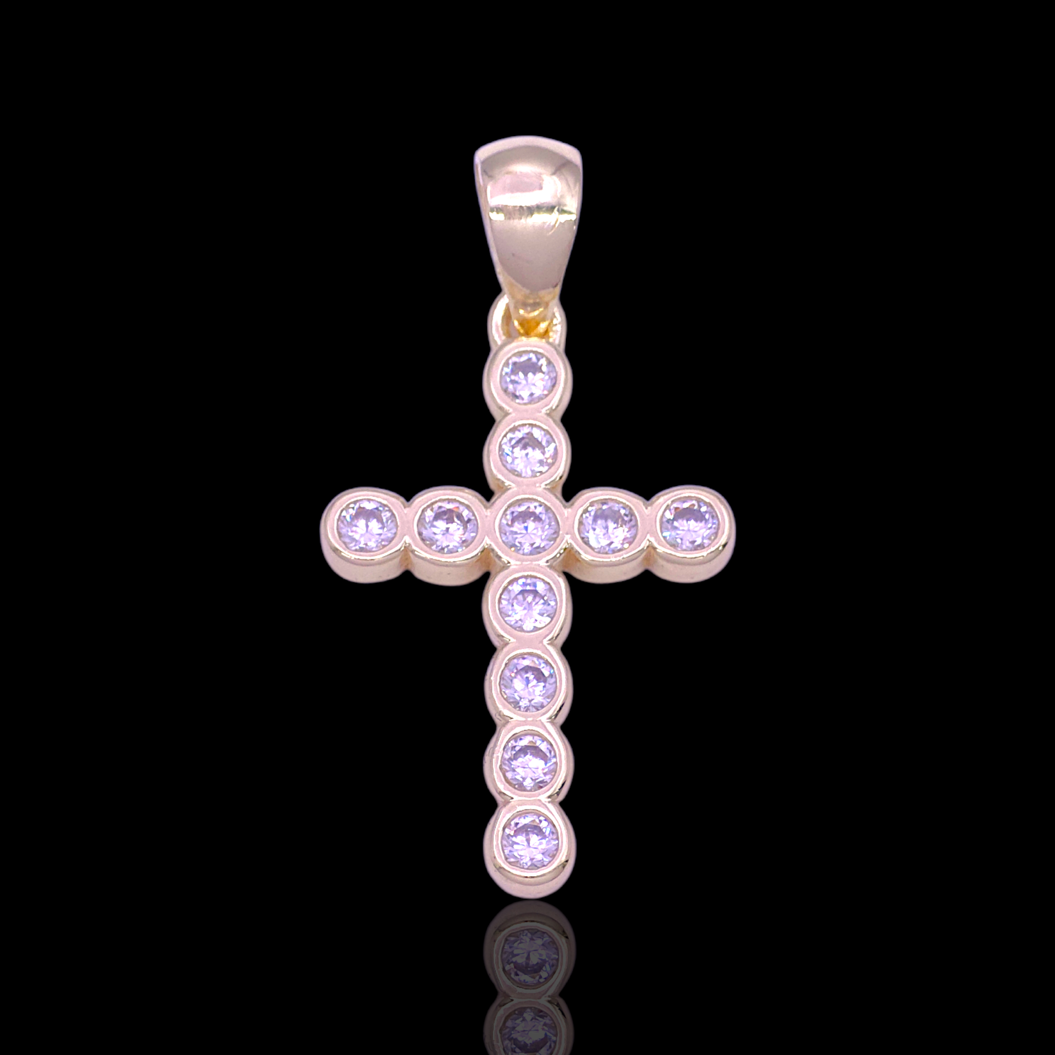 Gold Filled Oro Laminado Round Bezel Cross CZ Pendant