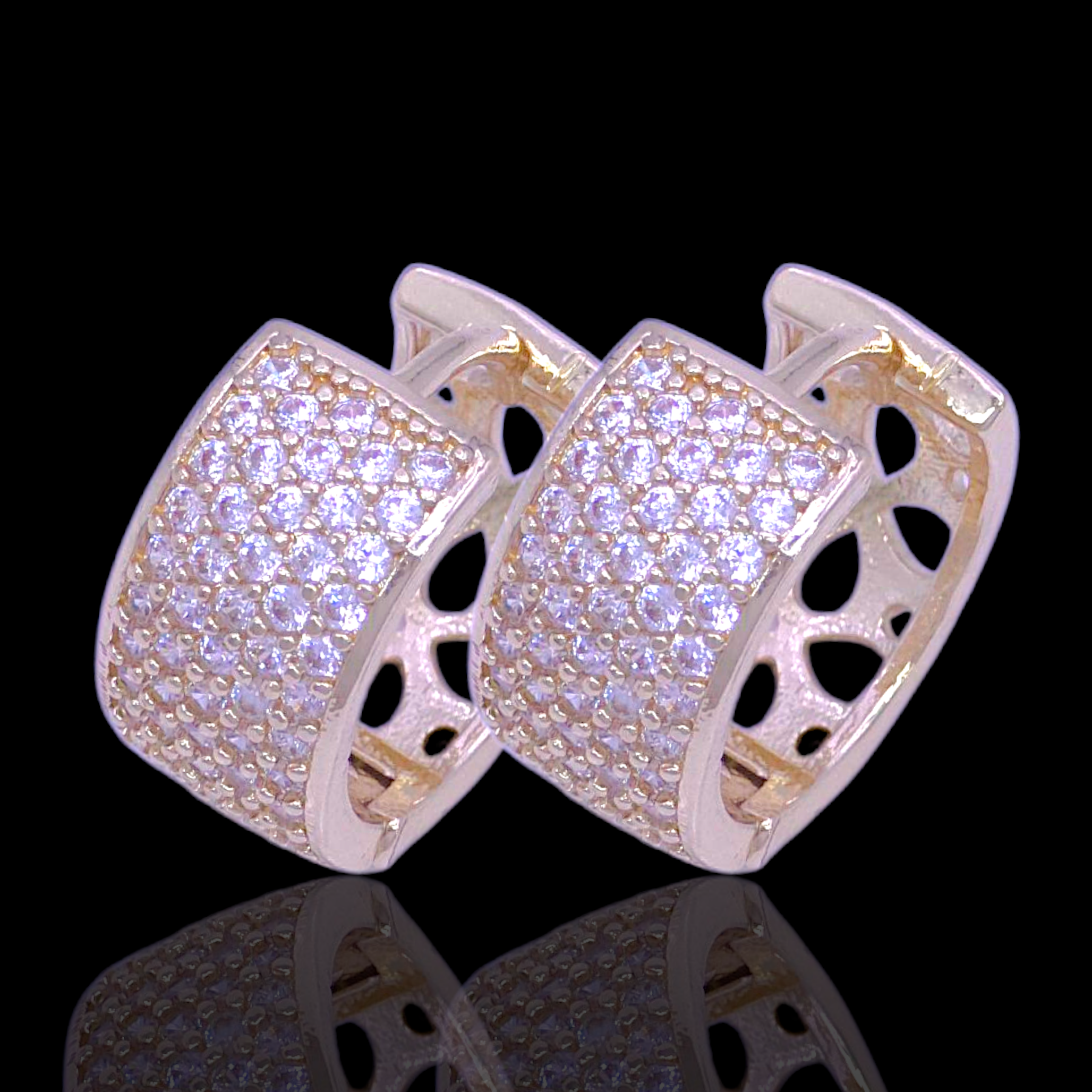 Gold Filled Oro Laminado Royal Moroccan Gems CZ Huggie Earrings