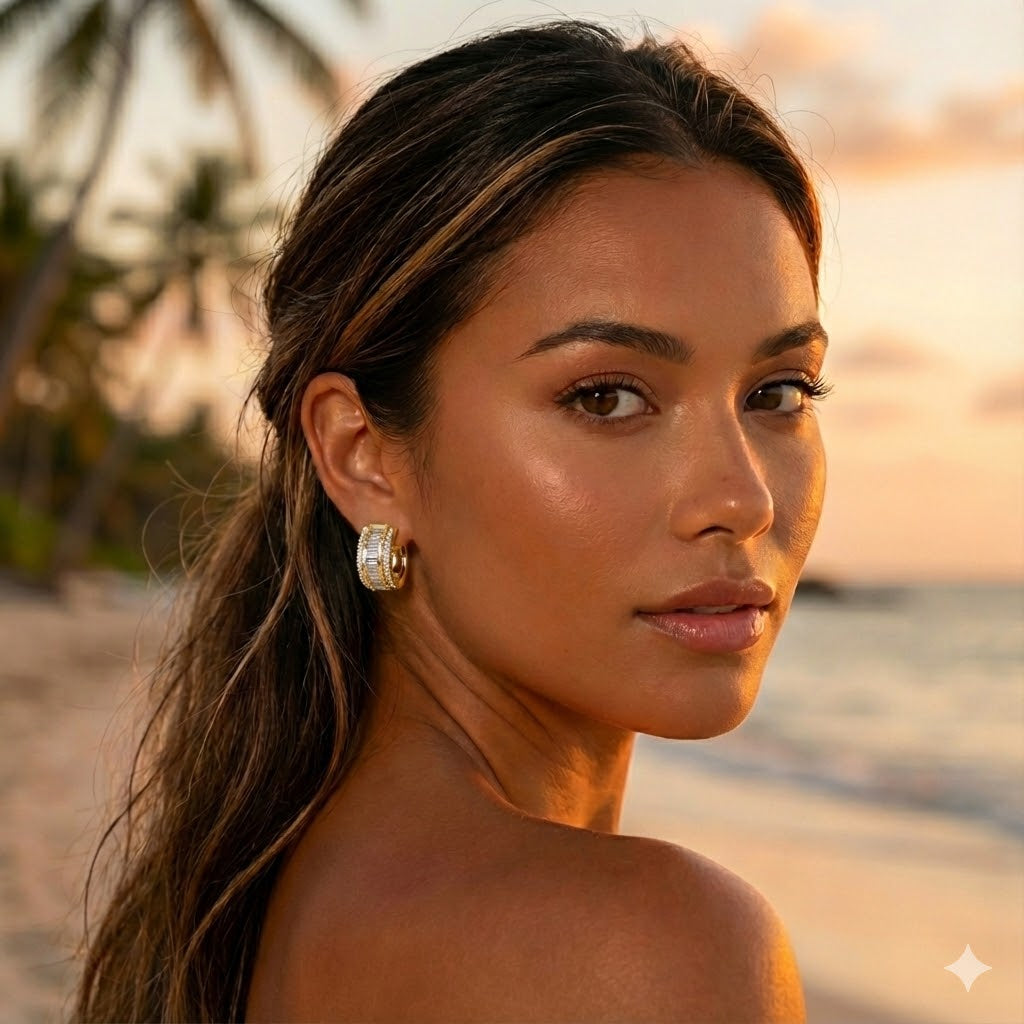 Gold Filled Oro Laminado Saint Francis CZ Huggie Earrings