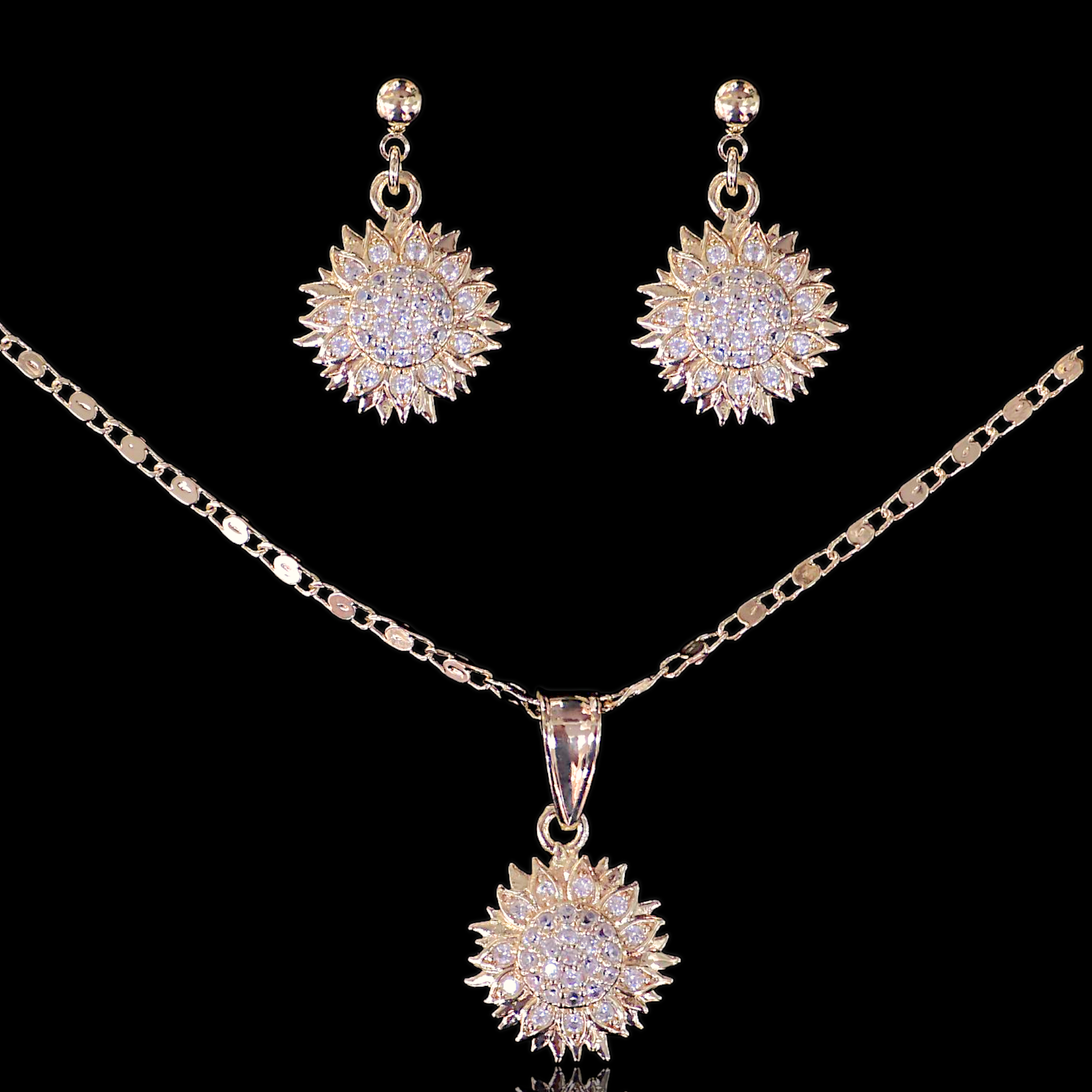 Gold Filled Oro Laminado Solar Rising Sun Zirconia Set