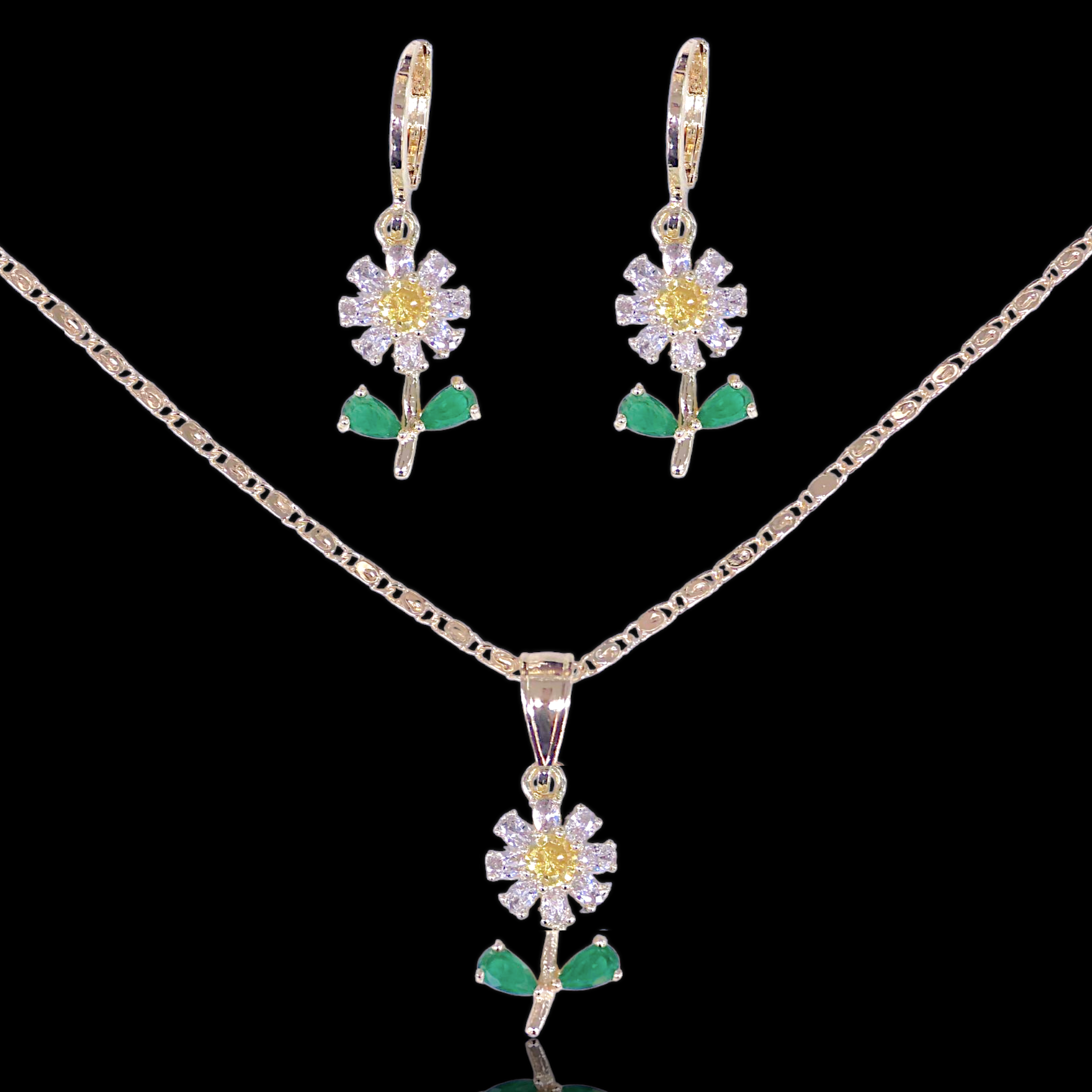 Gold Filled Oro Laminado Summer Sunflower Zirconia Set
