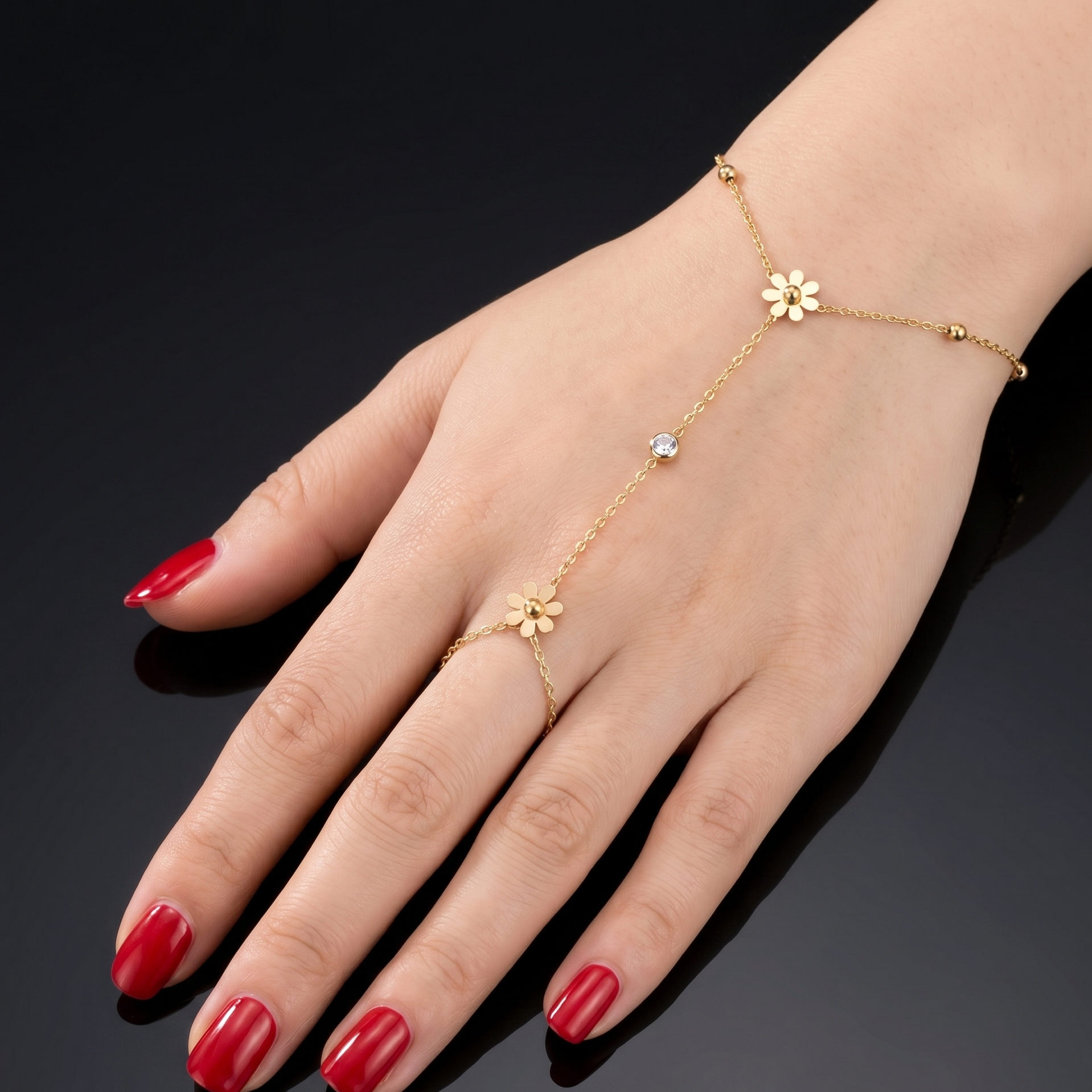 Gold Filled Oro Laminado Sunflower Hand Chain Bracelet