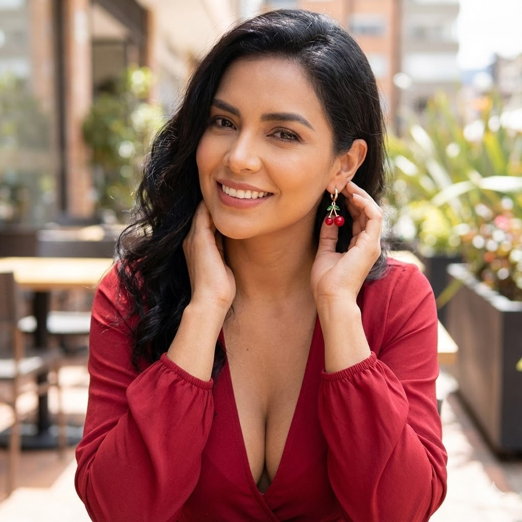 Gold Filled Oro Laminado Sweet Cherry Dangle Earrings