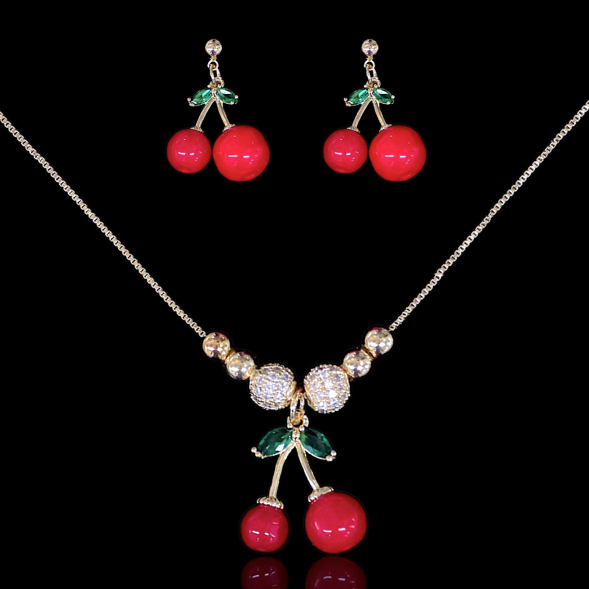 Gold Filled Oro Laminado Sweet Red Cherry Zirconia Set