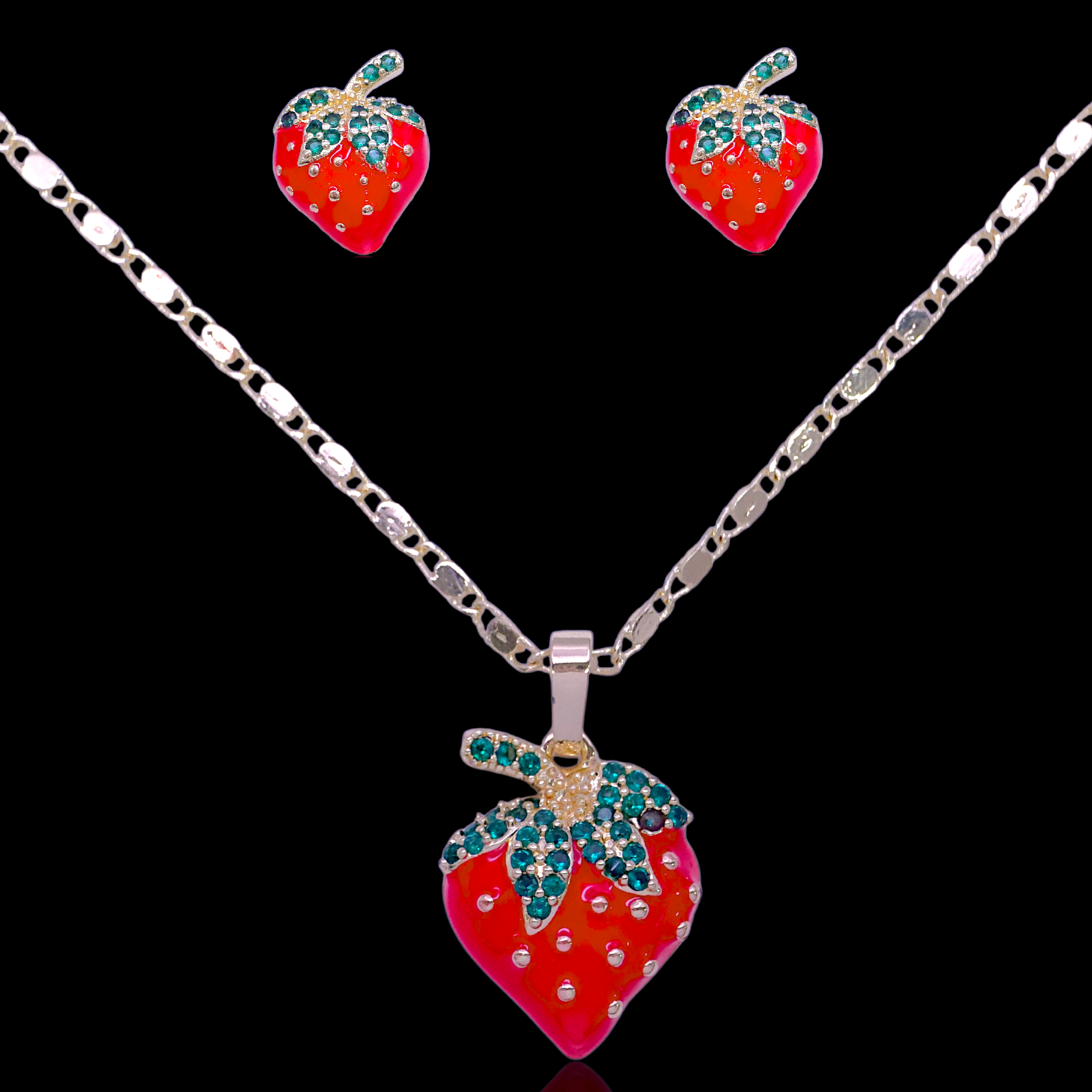 Gold Filled Oro Laminado Sweet Strawberry Zirconia Set