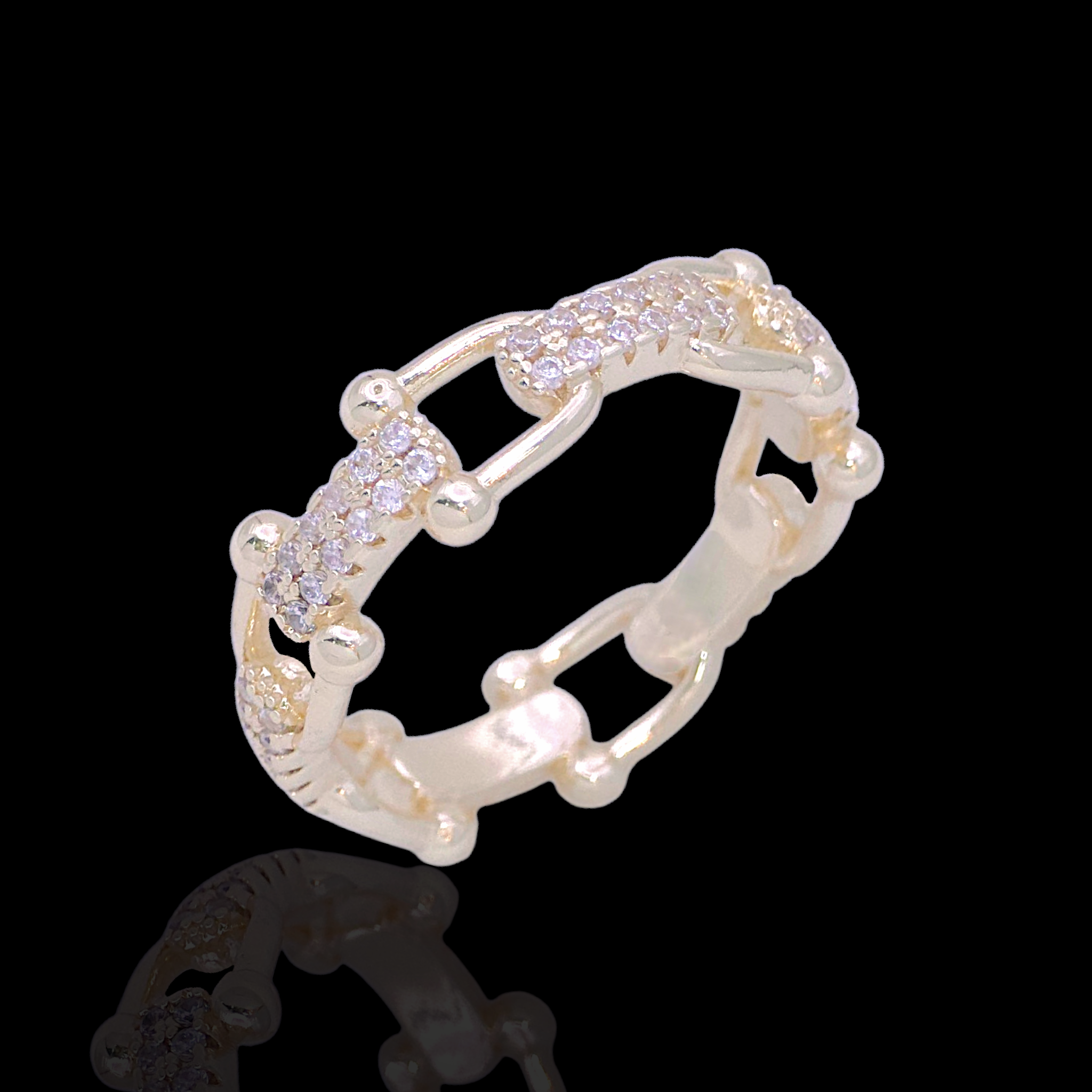 Gold Filled Oro Laminado Swiss Pavé U-Link Zirconia Ring