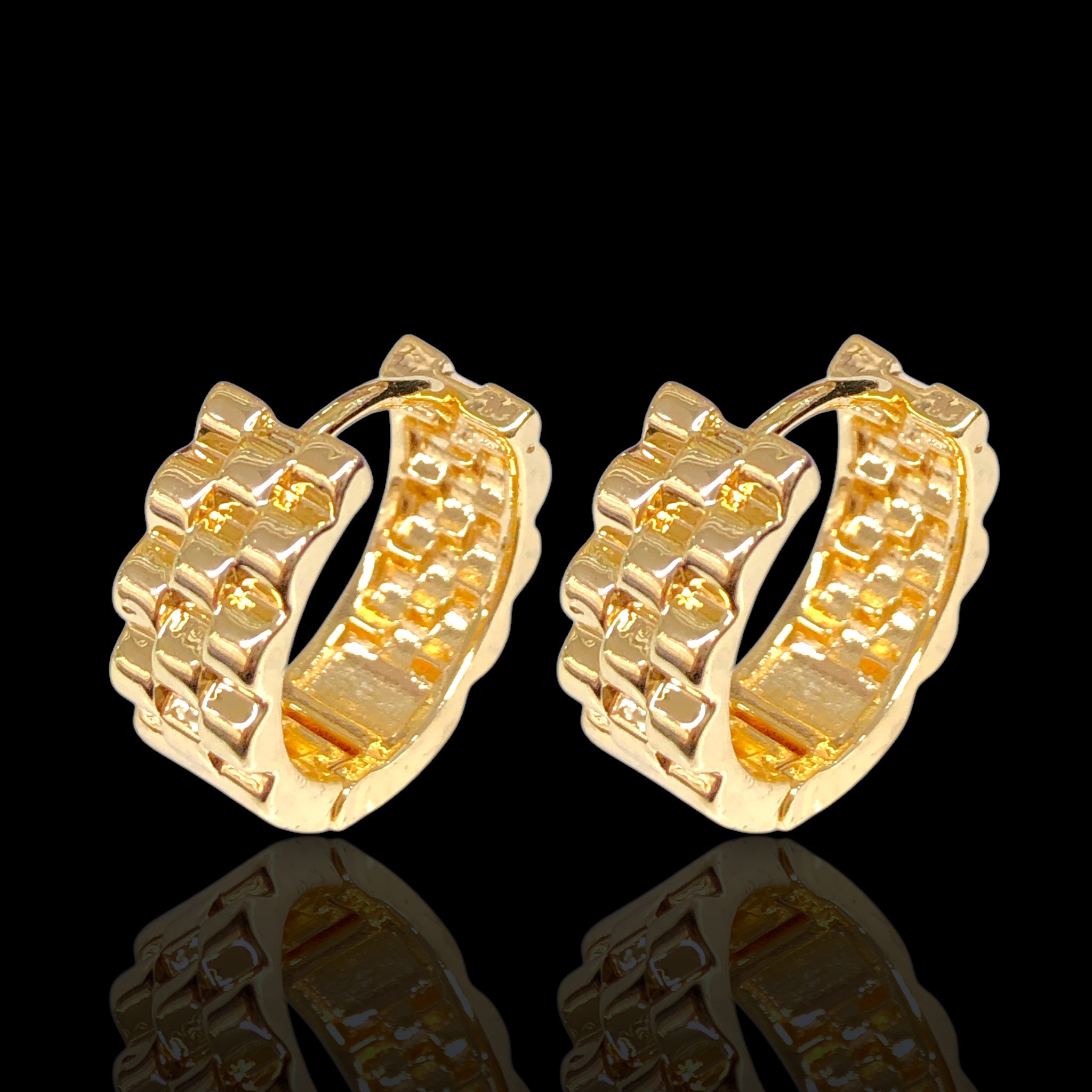 Gold Filled Oro Laminado Swiss Rolx Hoop Huggie Earrings