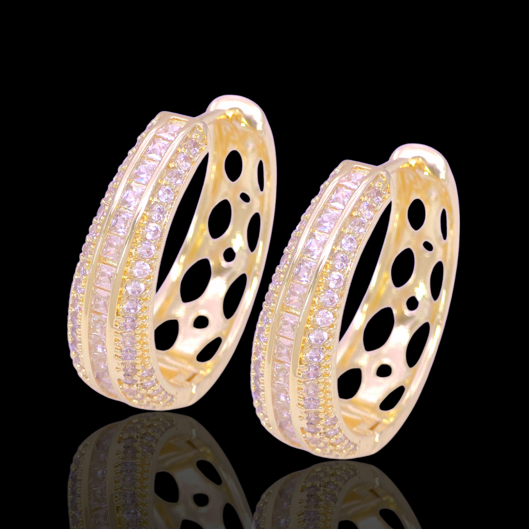Gold Filled Oro Laminado Tapered Barcelona CZ Hoop Earrings