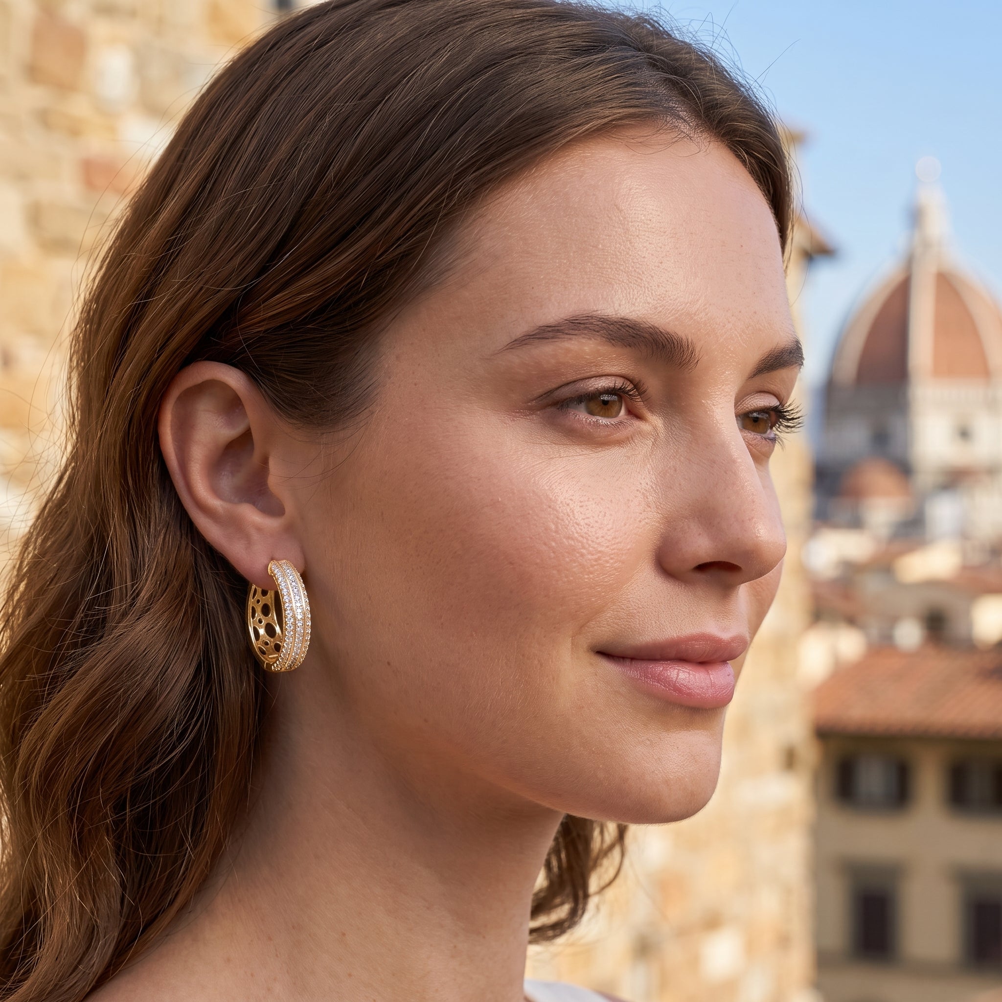 Gold Filled Oro Laminado Tapered Barcelona CZ Hoop Earrings
