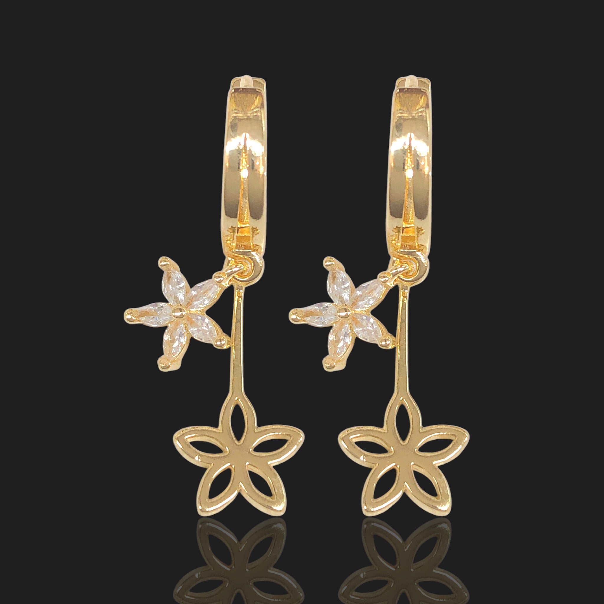Gold Filled Oro Laminado Tessia Floral Dangle Earrings