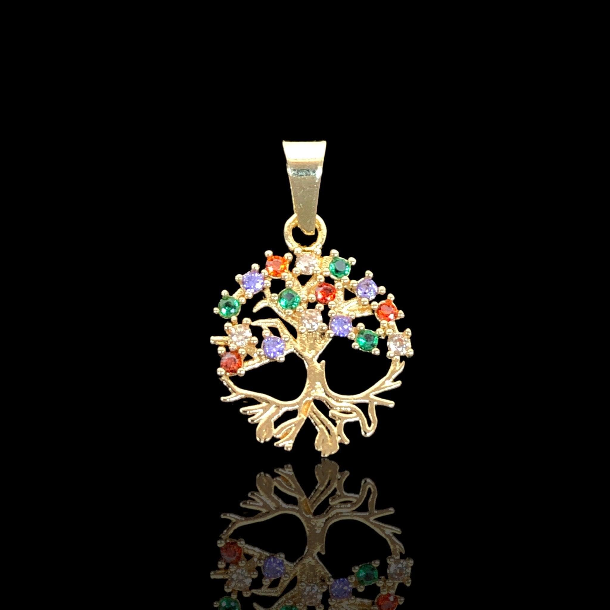 Gold Filled Oro Laminado Tree of Life Zirconia Pendant