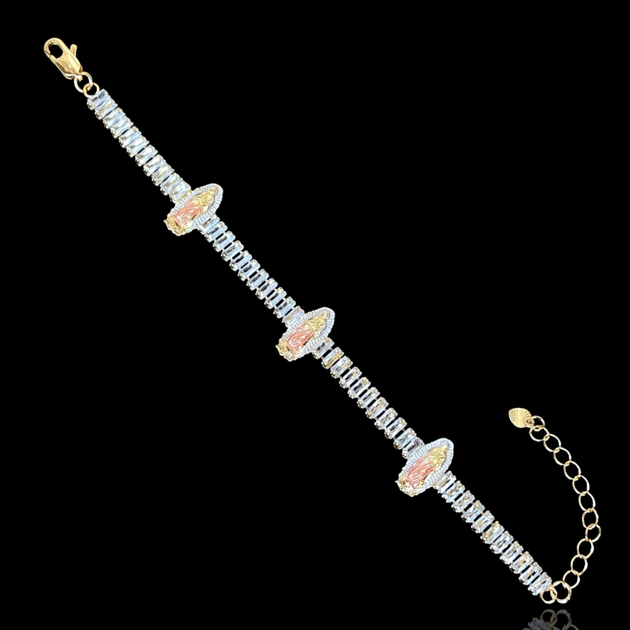 Gold Filled Oro Laminado Tricolor Guadalupe Baguette CZ Bracelet