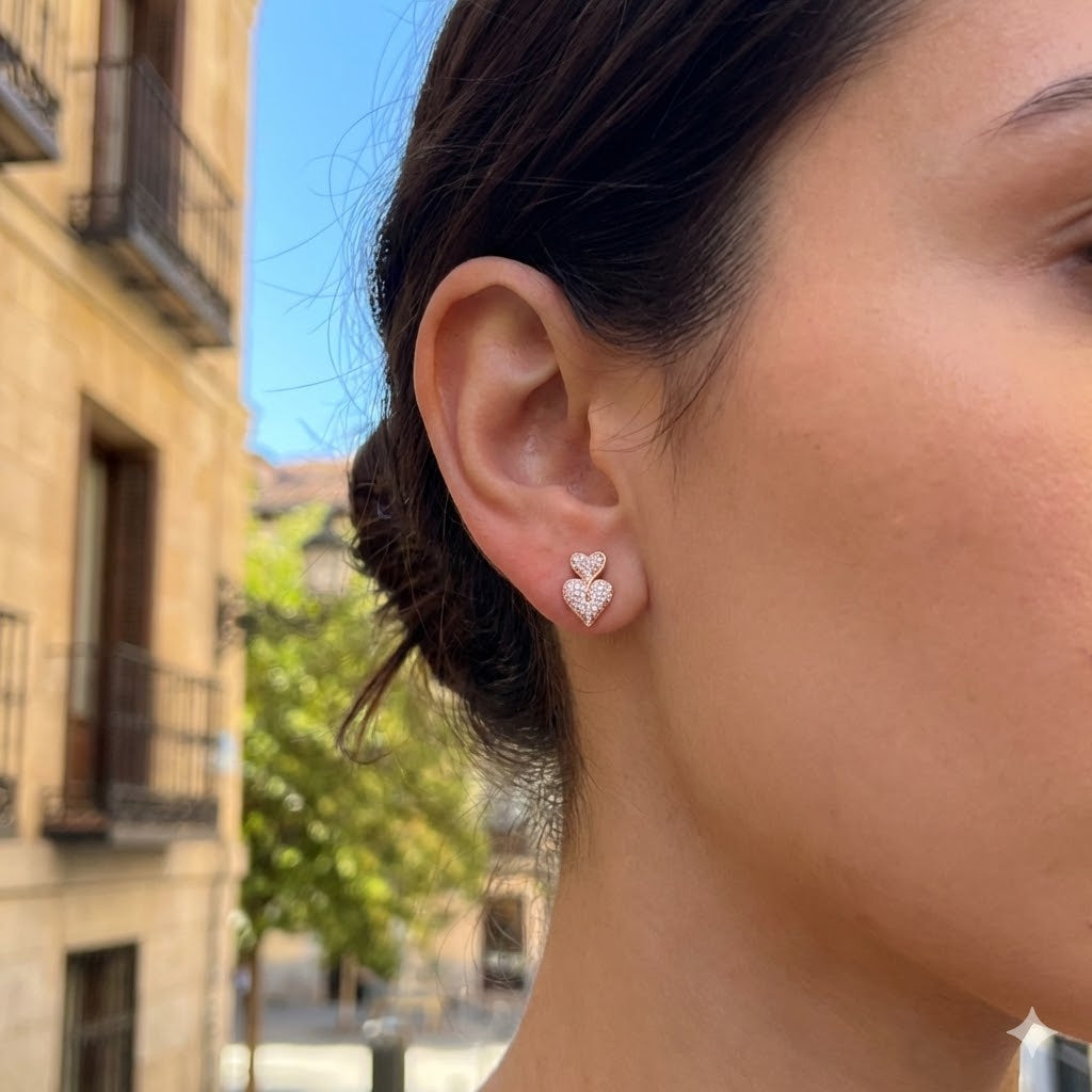 Gold Filled Oro Laminado Trident Heart Zirconia Earrings