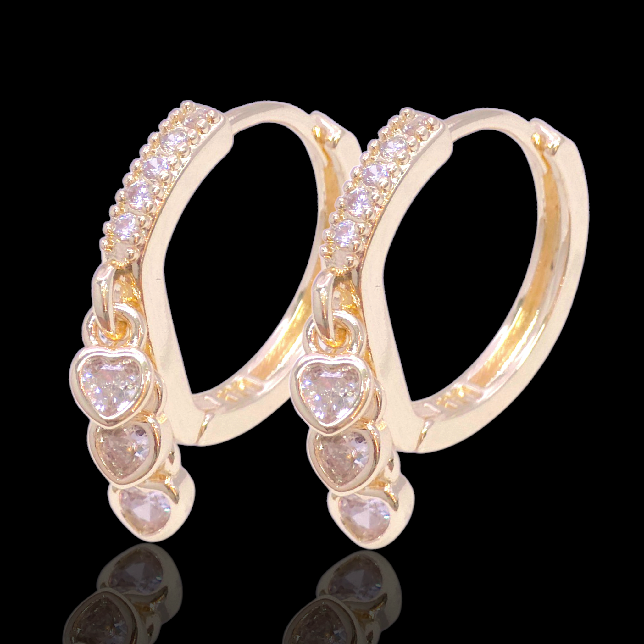 Gold Filled Oro Laminado Triple Mini Heart Zirconia Earrings