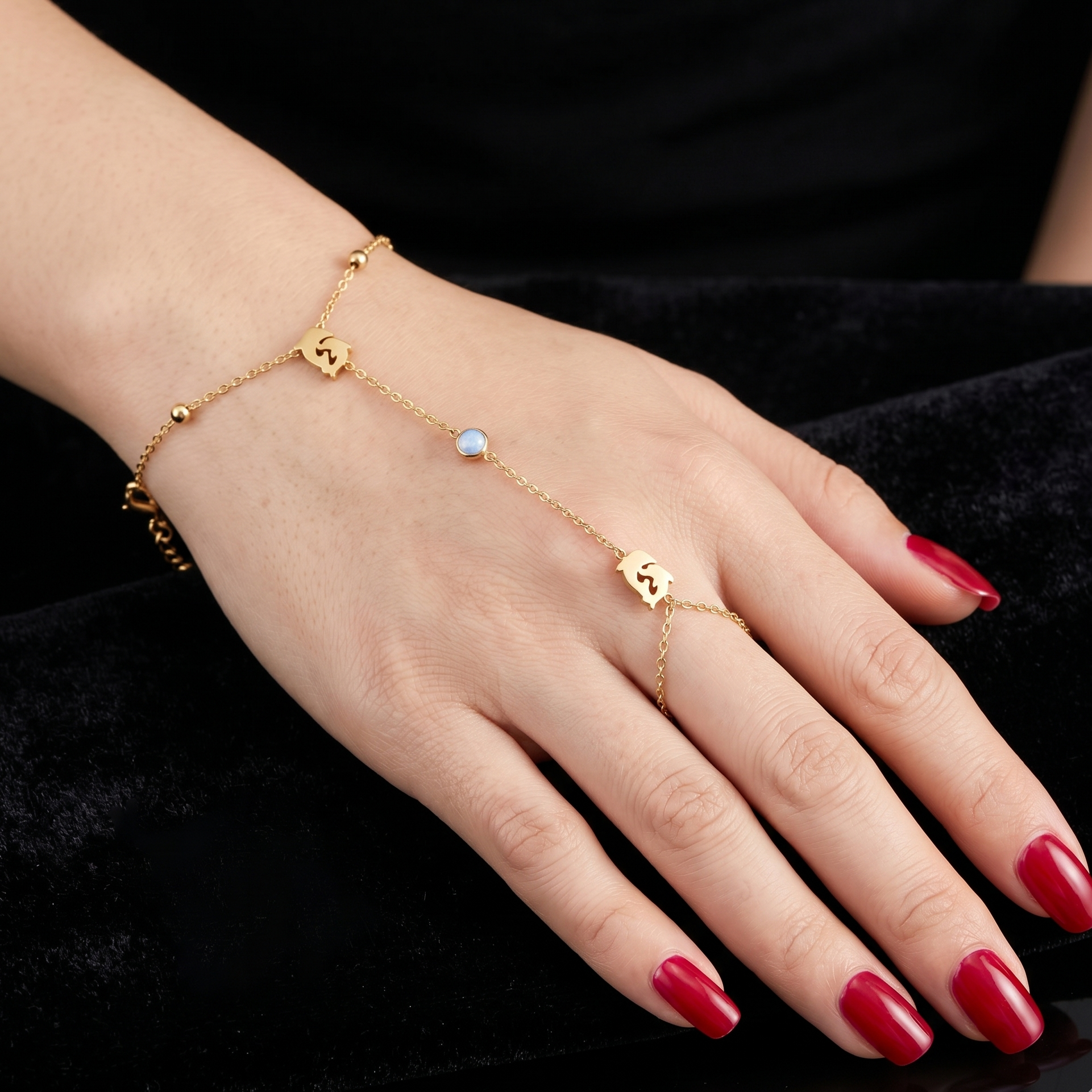 Gold Filled Oro Laminado Twin Dolphin Hand Chain Bracelet