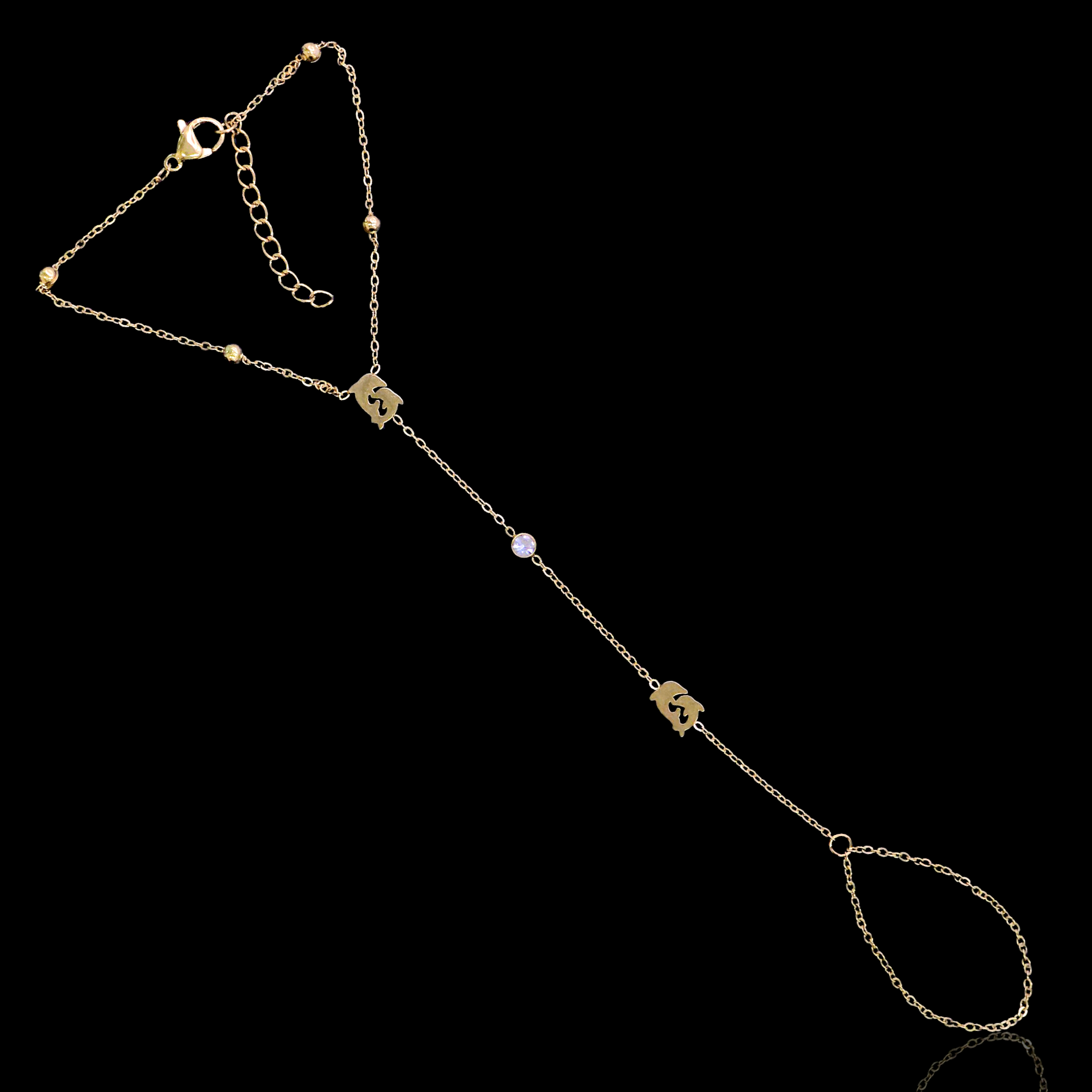 Gold Filled Oro Laminado Twin Dolphin Hand Chain Bracelet
